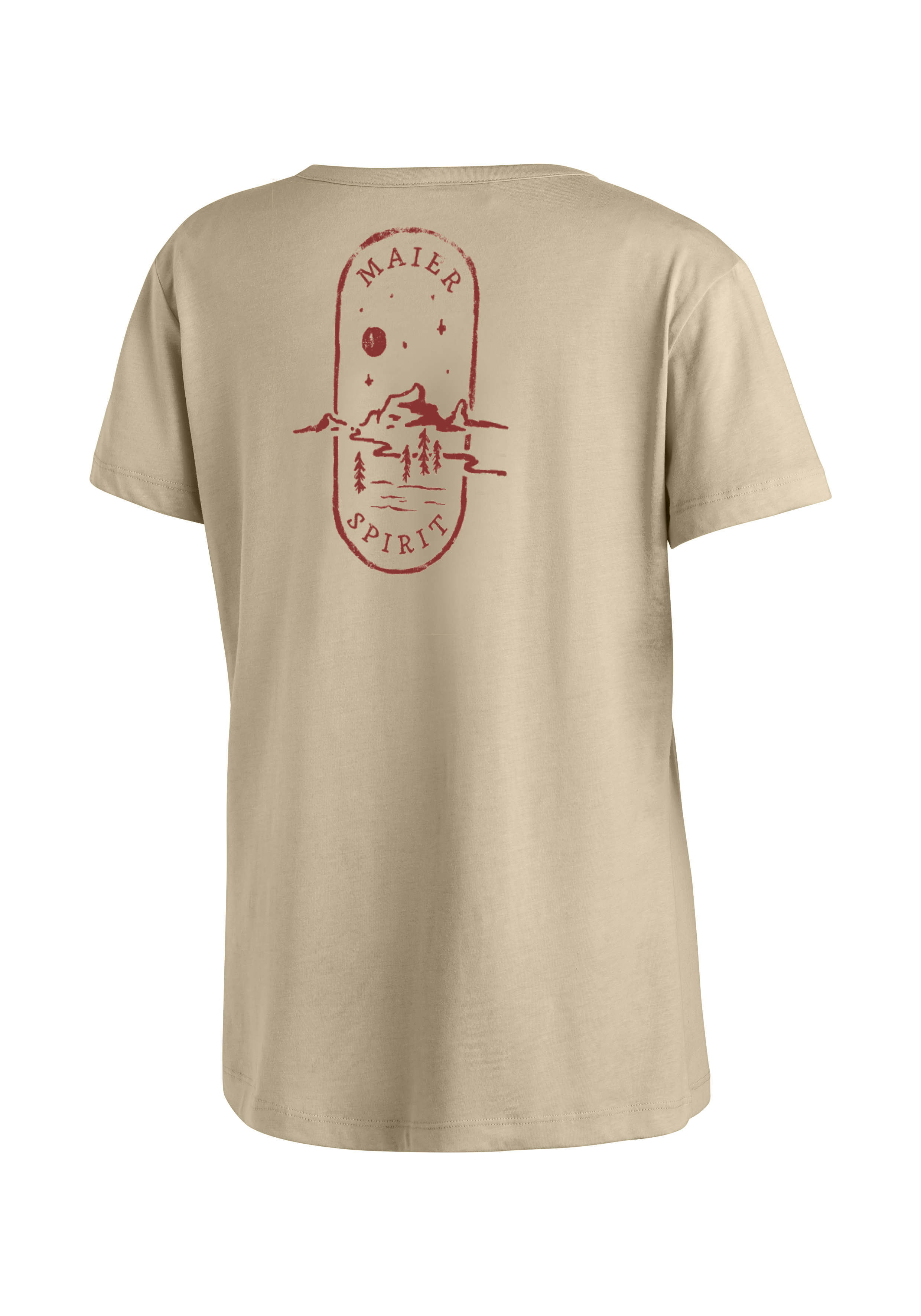 T-Shirt, Beige, Rundhals, Stempeldruck, Maier Spirit