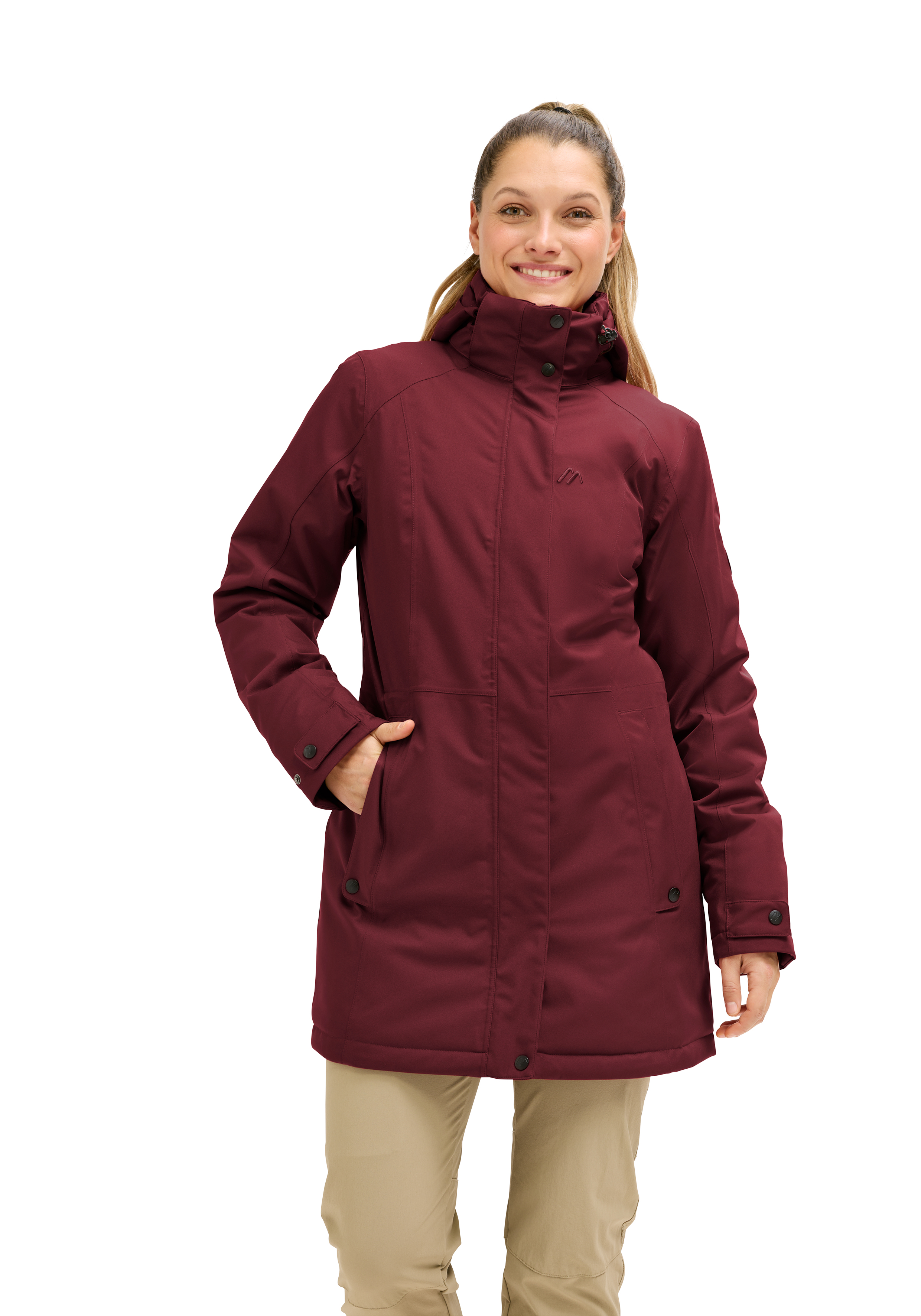 Damenjacke, Wintermantel, Maroon, Wasserdicht, Verschlussknöpfe