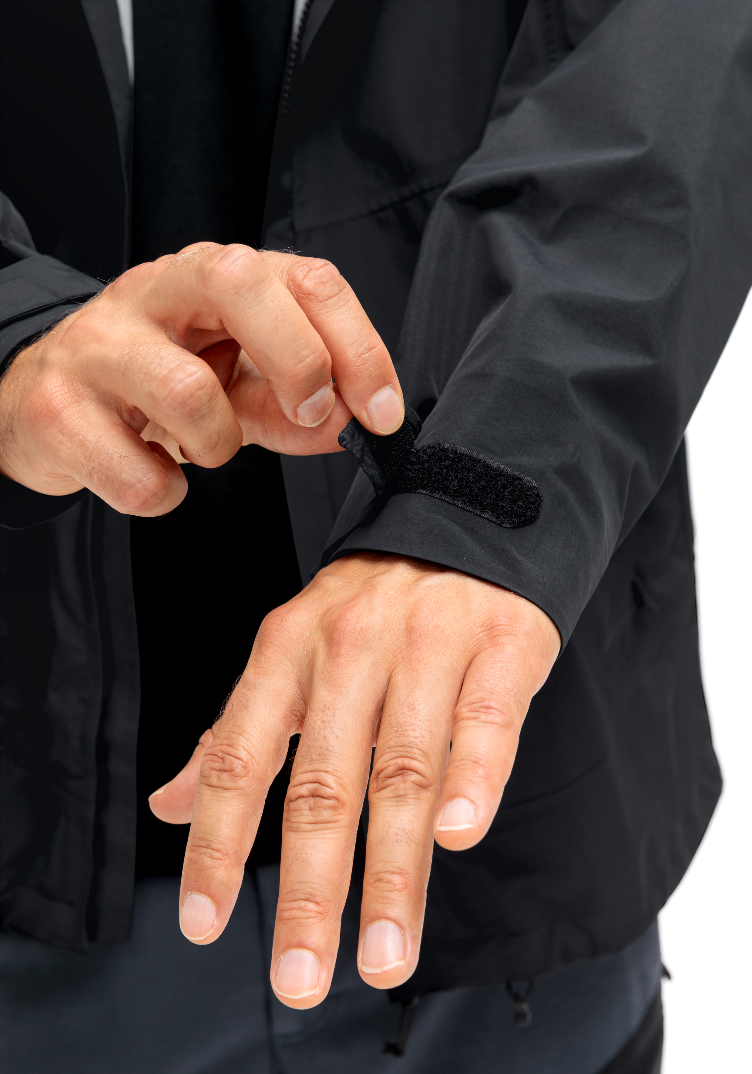 Langehülle, Jacke, Reißverschluss, Klettverschluss, Armband-Fixierung, Reißverschluss, Klettverschluss, Mantel, Lederhandschuh?, Jacke?