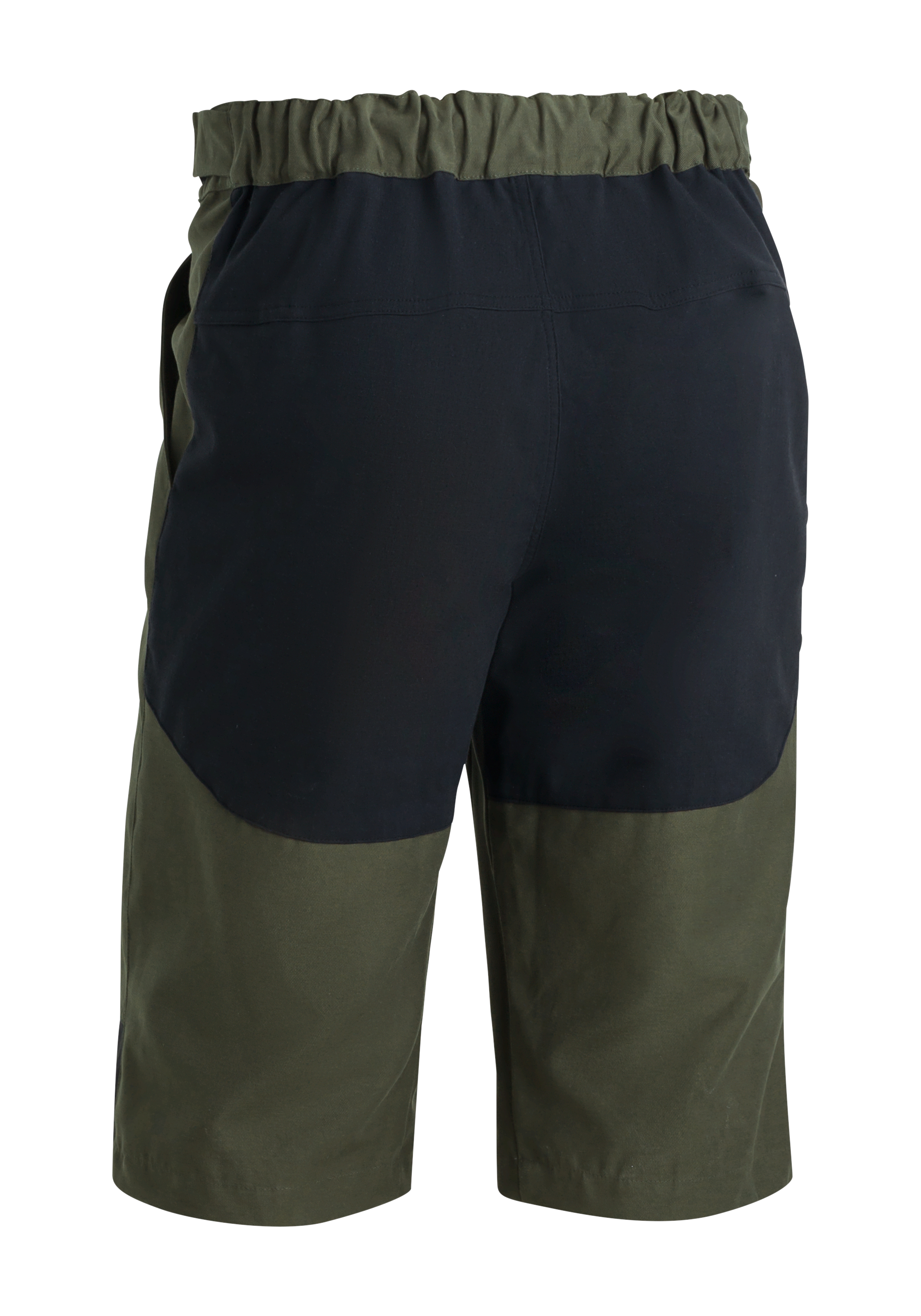 shorts, knee-length, two-tone, olive green, elastic waistband