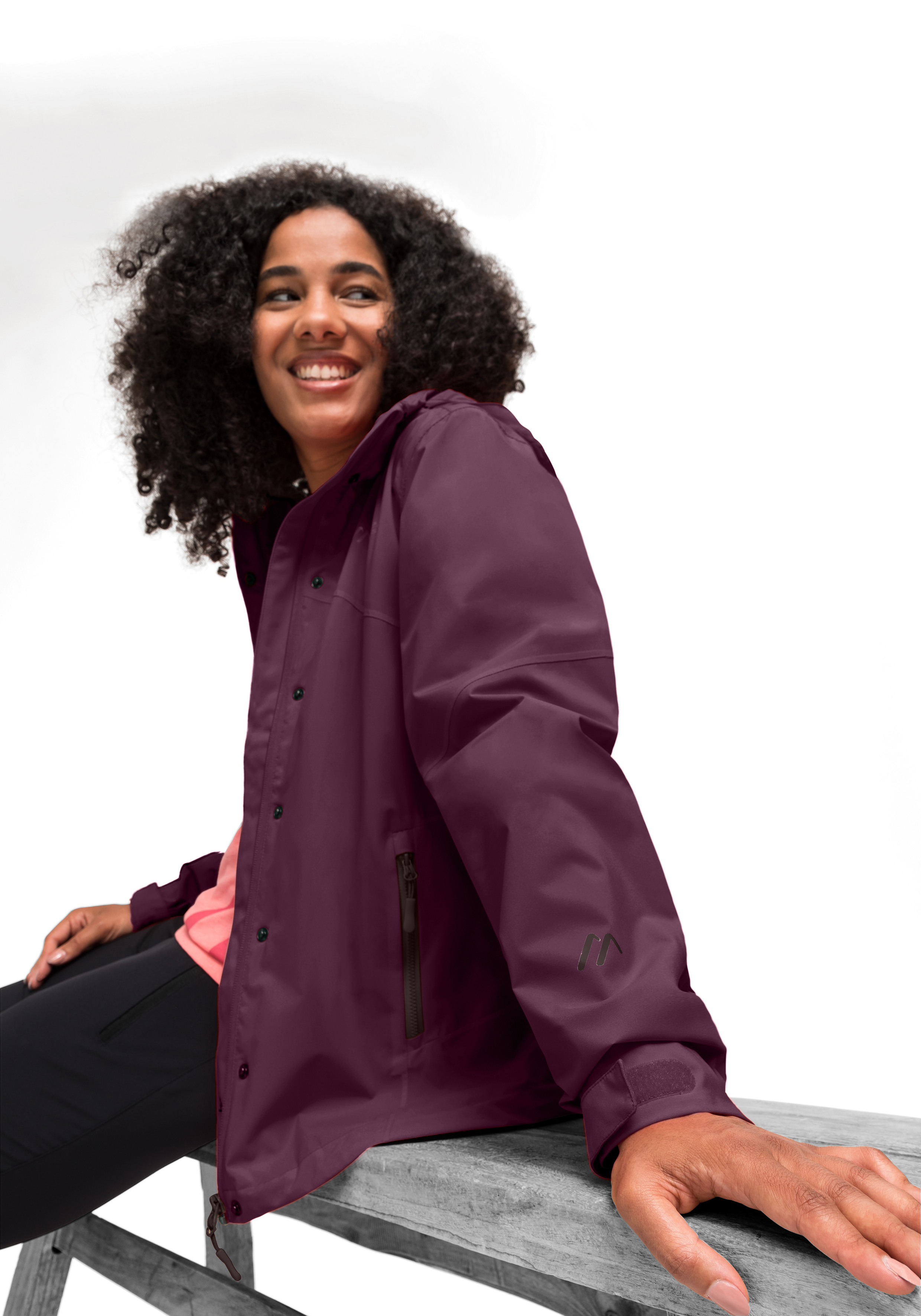 Mantel, Person, Lächeln, Erwachsener, Frau, jacke, windjacke, lila, reissverschluss, tasche