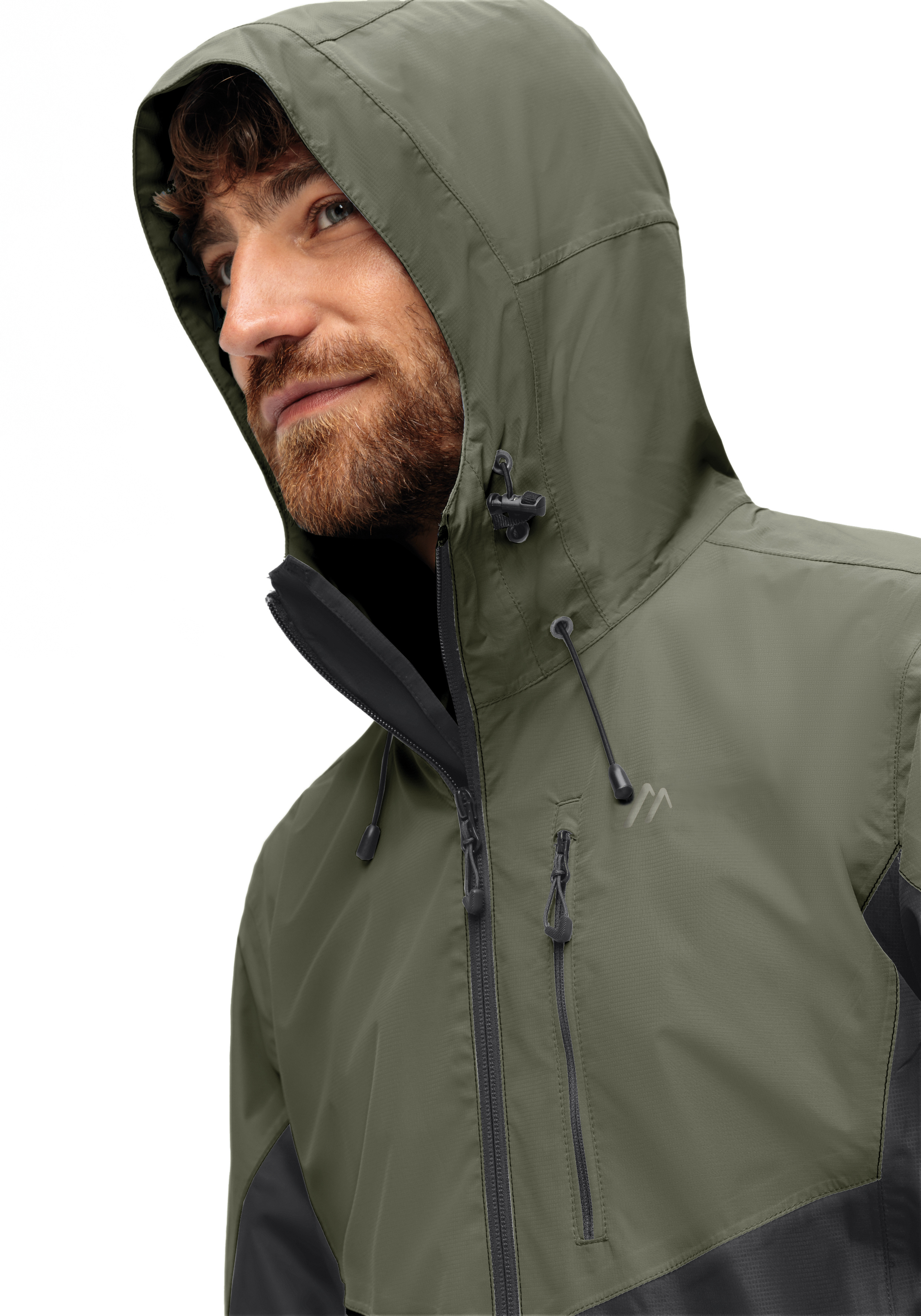 Hooded jacket, Olive green, Water resistant, Zippered pockets, Drawstring hood