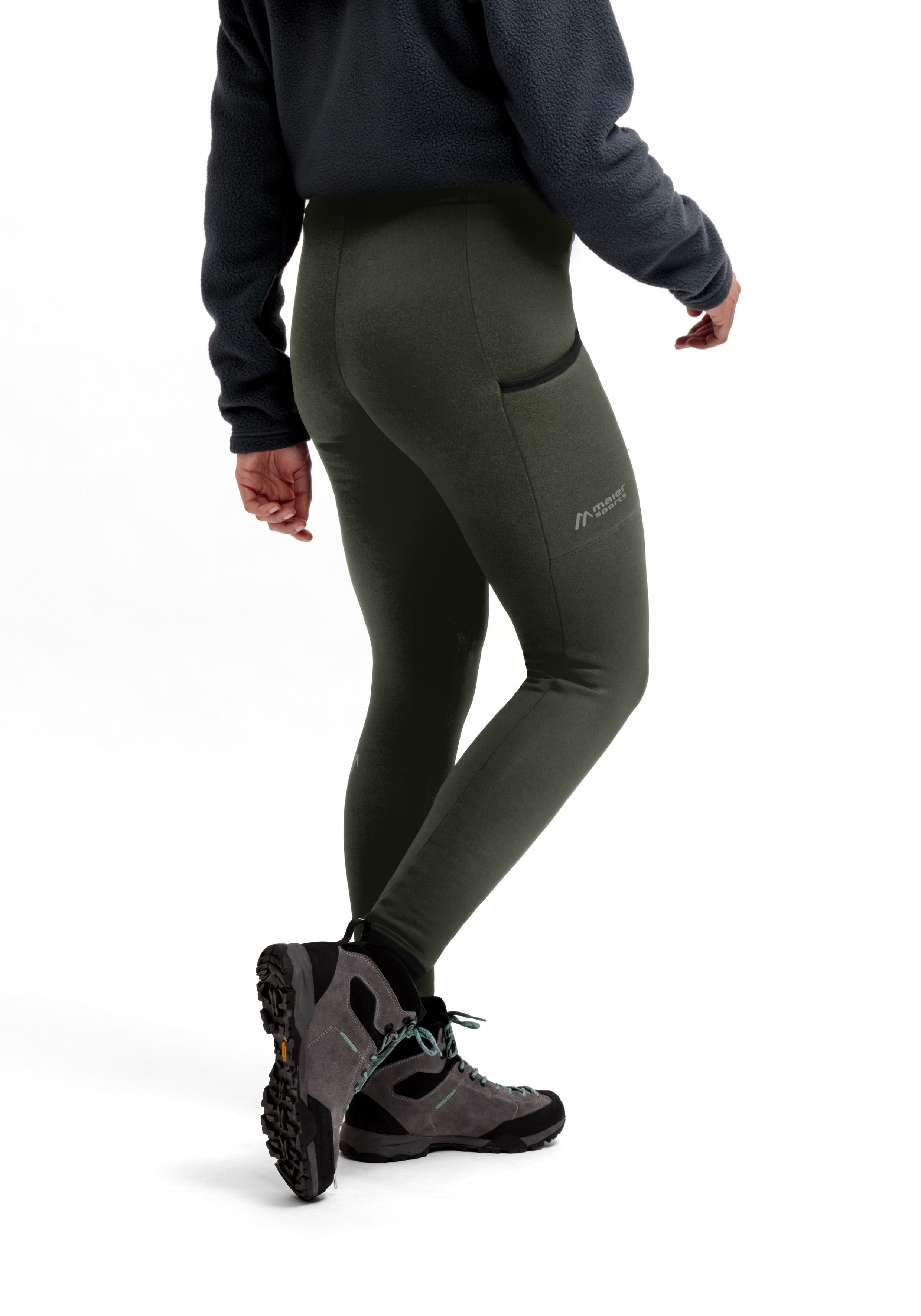 WinterWrap W Leggings, Olivgrün, Vorderbundeltasche, Trail-Hosen, Wanderschuhe