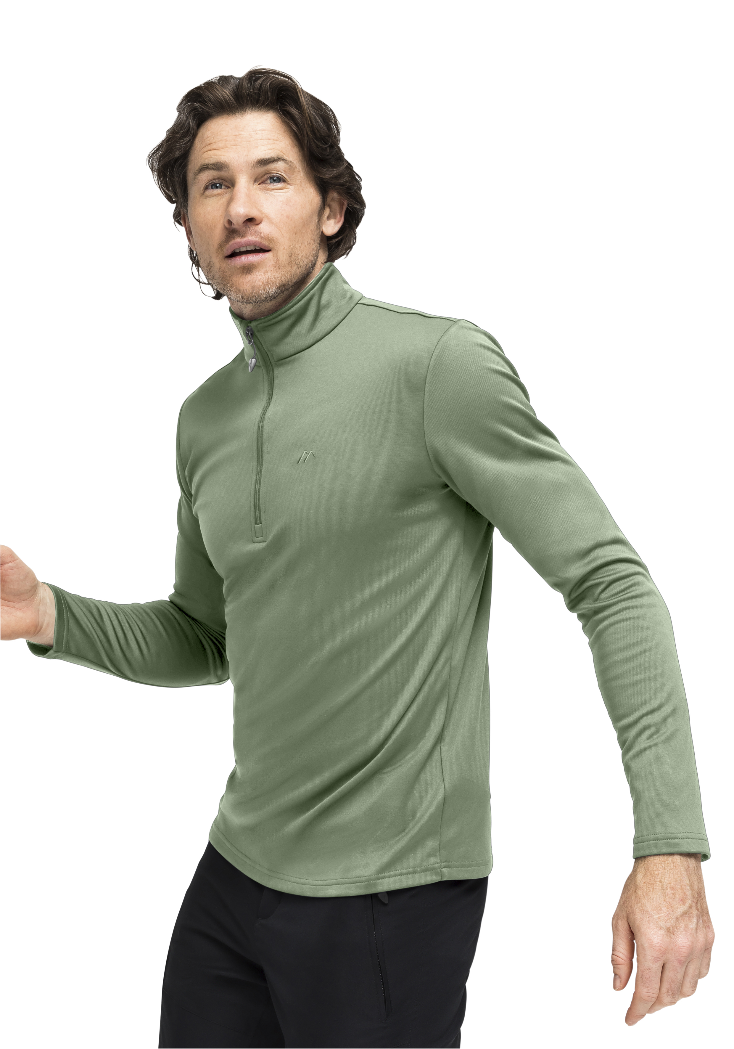 Hemdzipper, Langarmshirt, Fleece, Grün, Tragekomfort