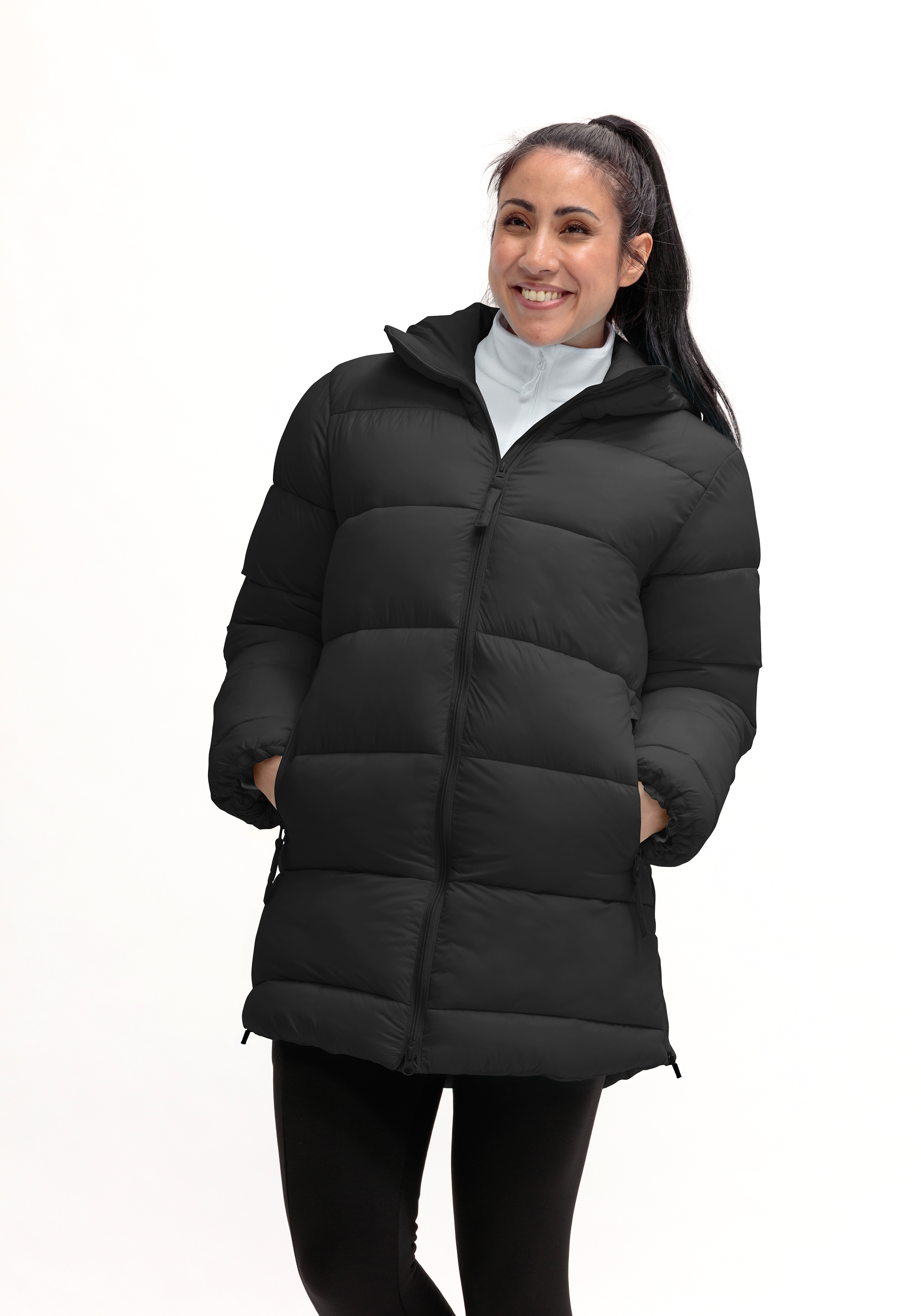 Heatcore Coat W Mantel, Jacke, Erwachsener, Person, Frau, Daunenjacke, Pufferjacke, Schwarz, Kapuzenjacke, Reißverschluss