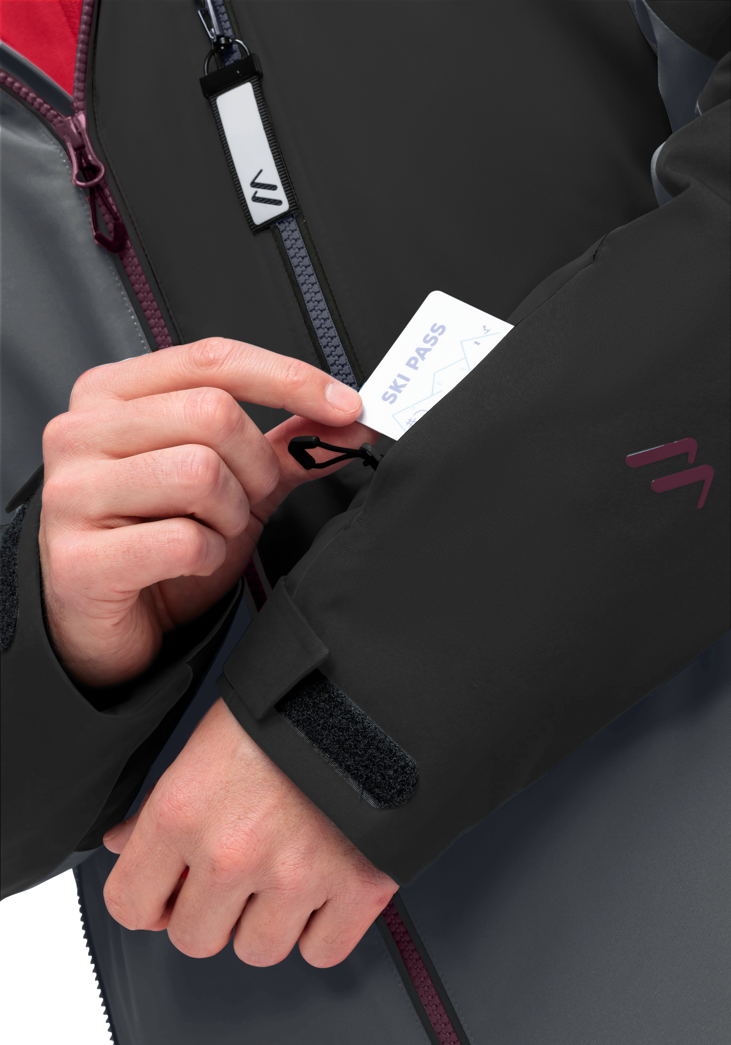 Oravice Bekleidung, Mantel, Text, Jacke, Person, Skipass, Ski-Jacke, Reißverschluss, Geldbörse, Klettverschluss