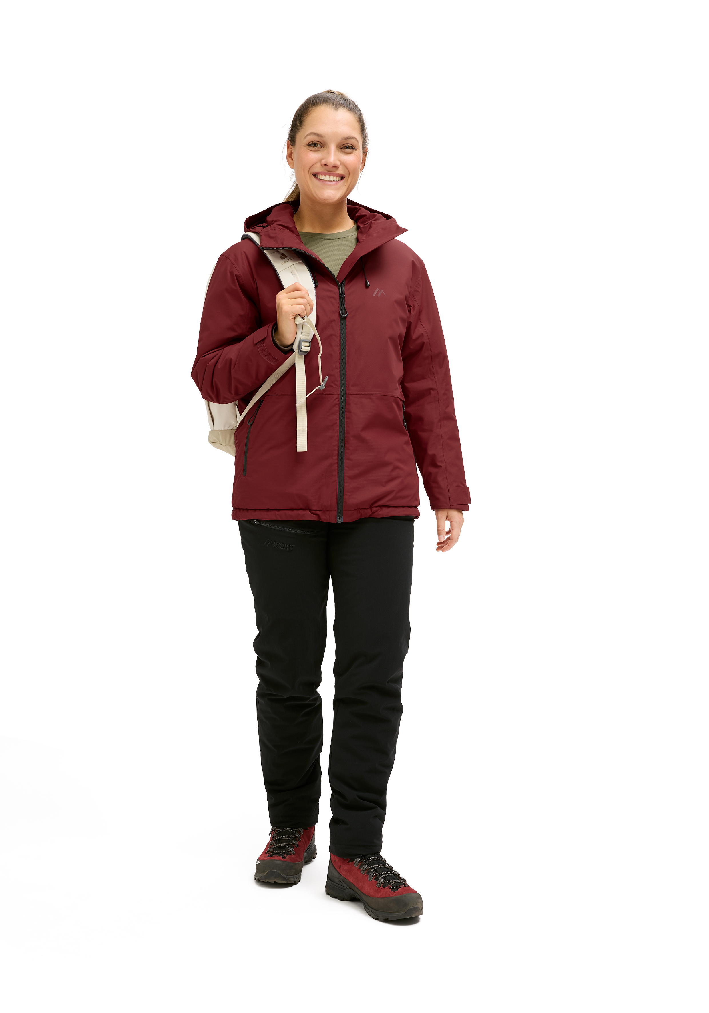 Walberla W jacke, softshell, burgundy, Kapuze, Rucksack
