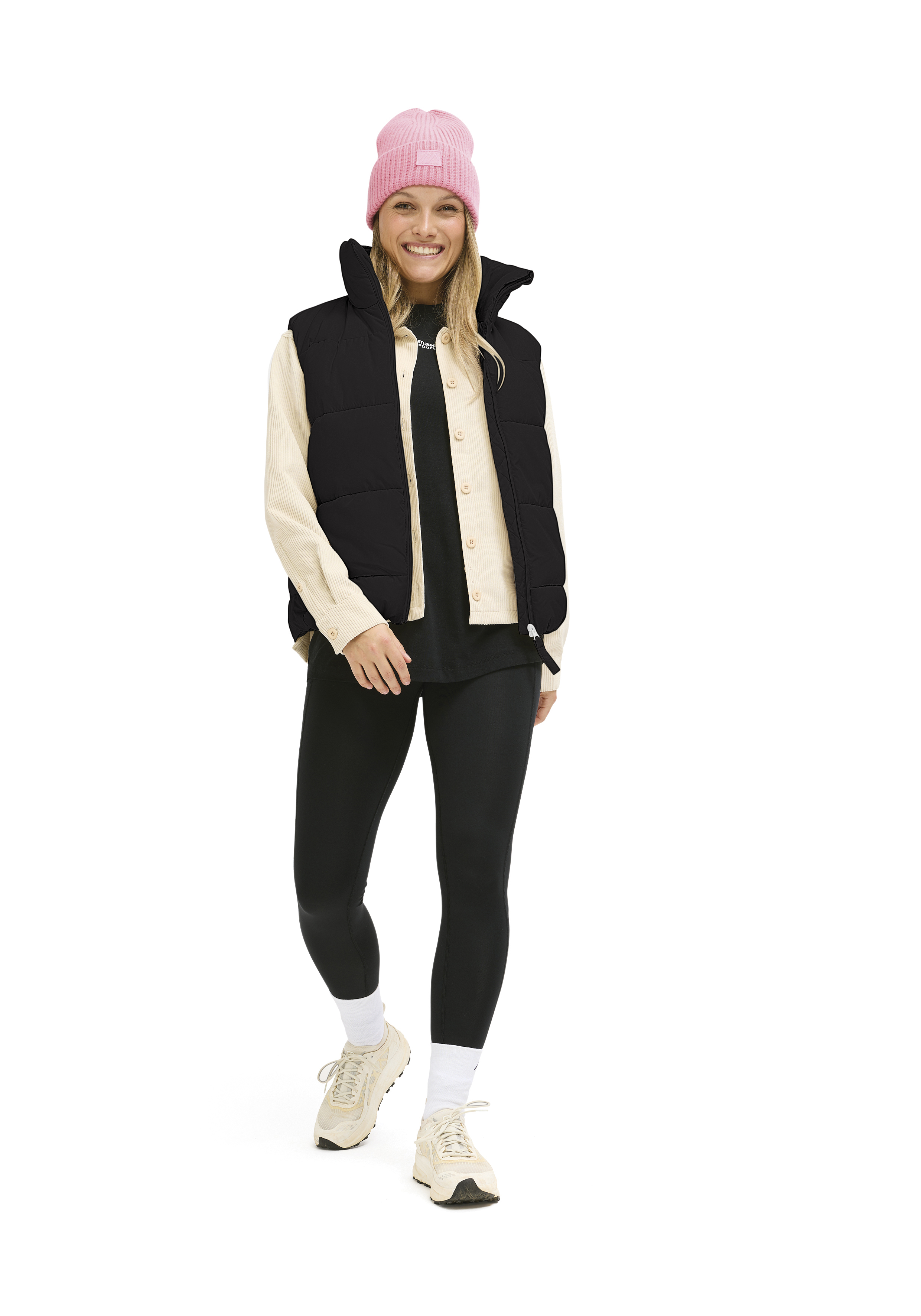 Heatcore Vest W 2.0 Weste, Daunenweste, Schwarz, Beige, Pink Mütze