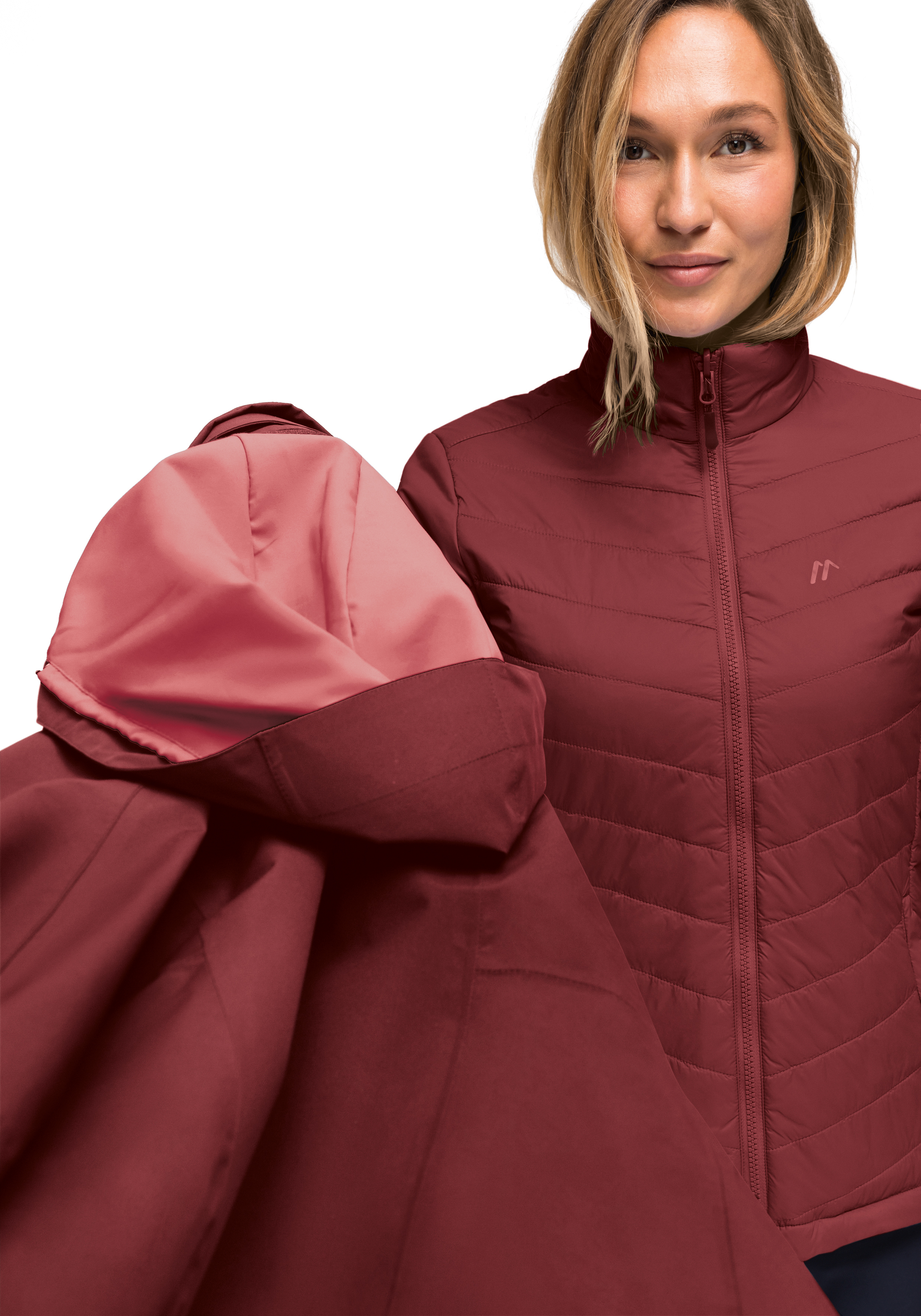 Dunkelrot Jacke, Pufferjacke, Zipper, Reißverschluss, Mantelvolumen