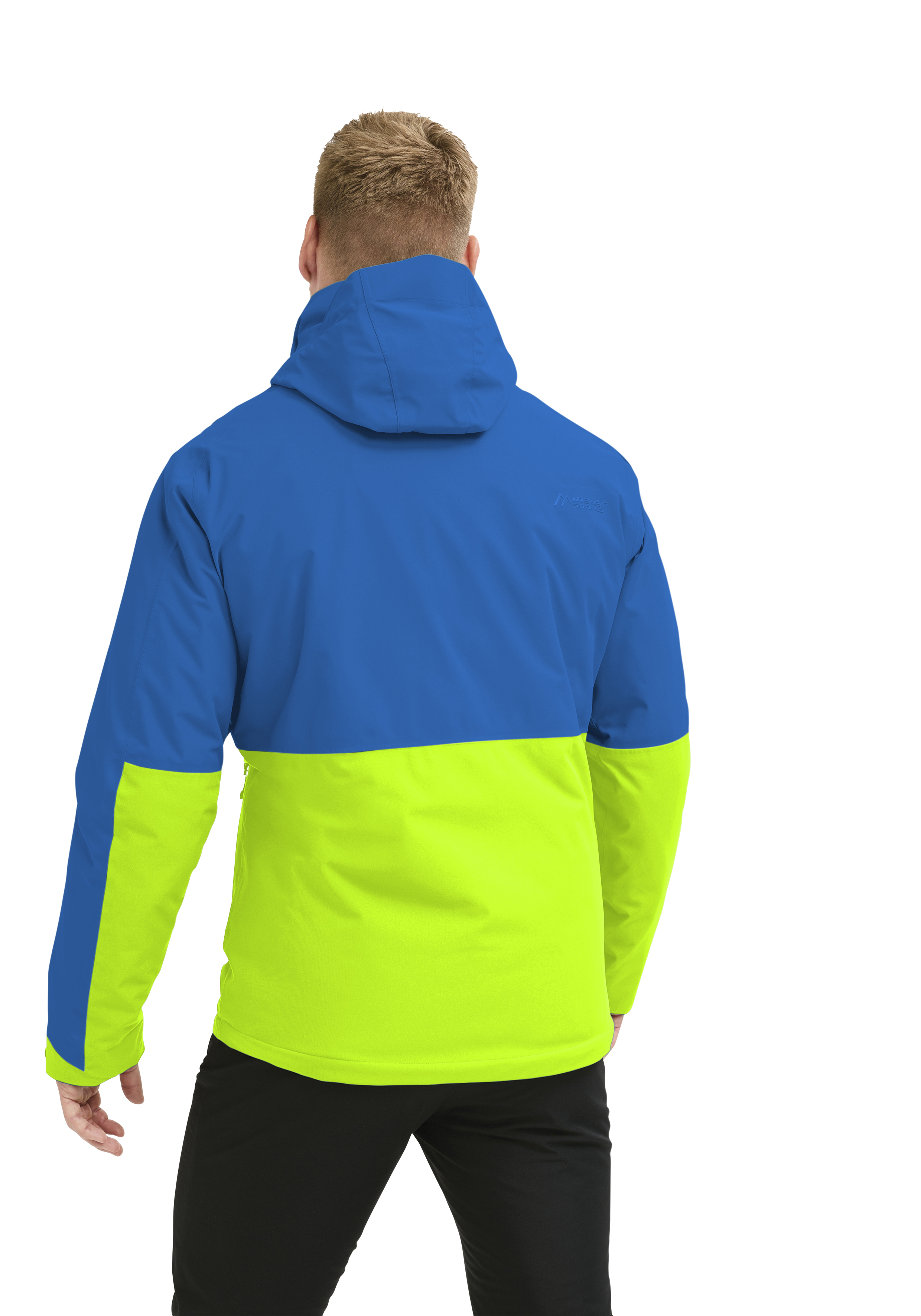 Hooded jacket, Color-block, Blue-yellow, Windbreaker, Longsleeve