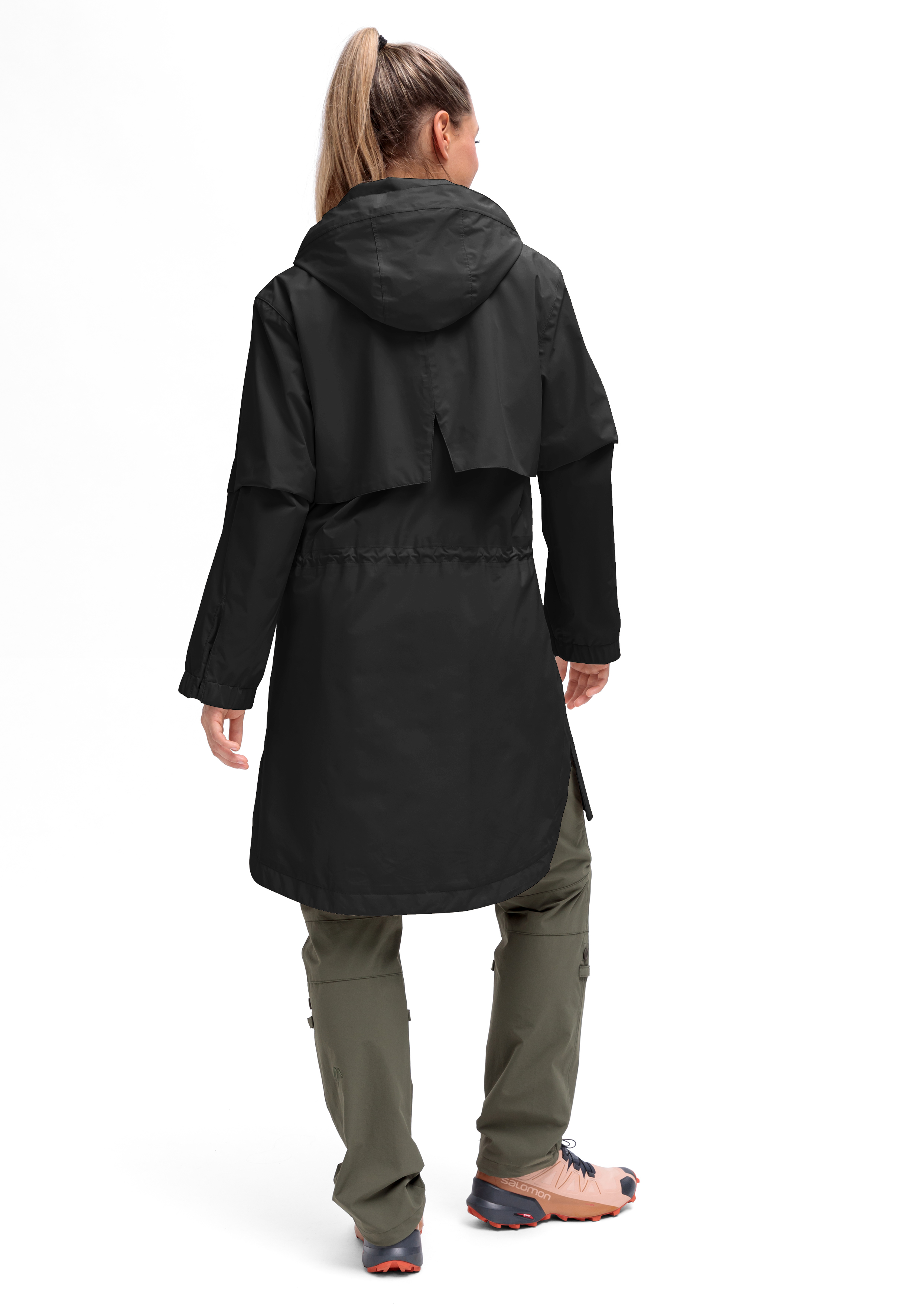 Jacke, Kapuze, Schwarz, Regenmantel, Rückenlänge