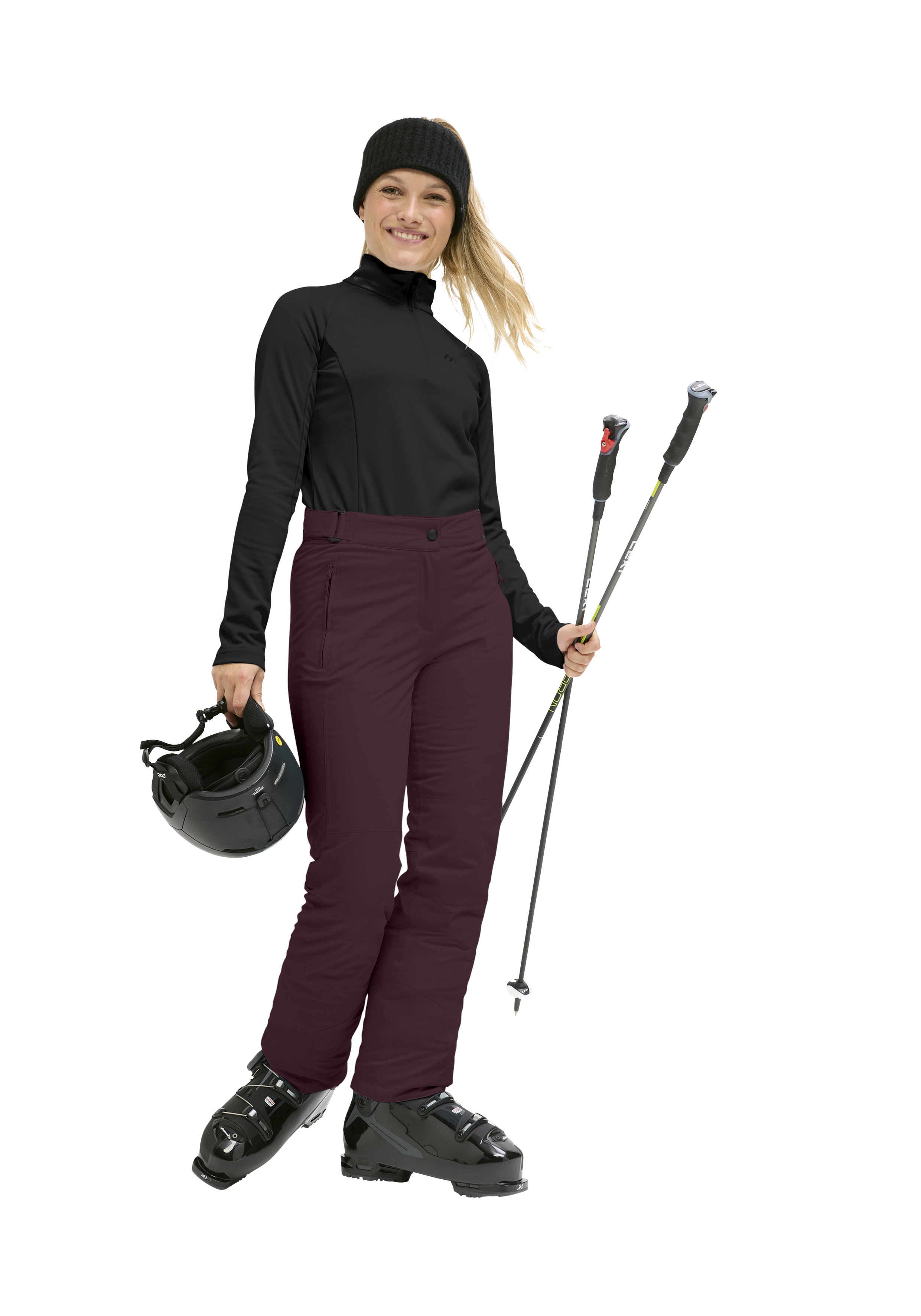 Vroni slim 2.1 Skijacke, Skihose, Skistöcke, Schuhe, Schirmmütze