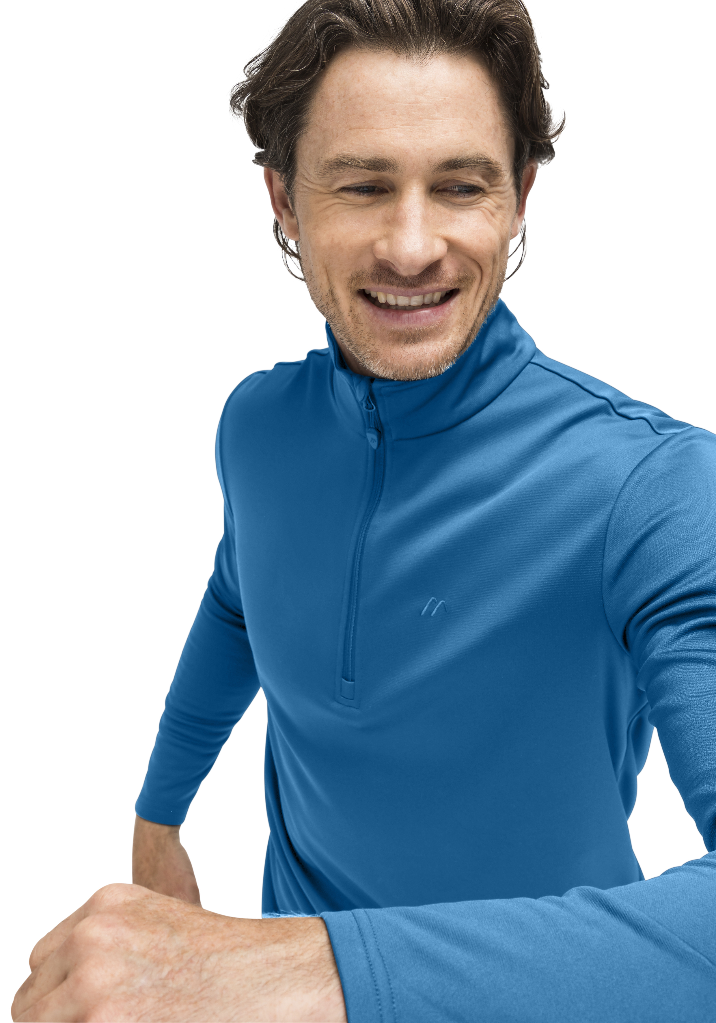 Langarm, Gesicht, Kopf, Person, Lächeln, Pullover, Langarm, Reißverschluss, Blau, Kragen-Stand