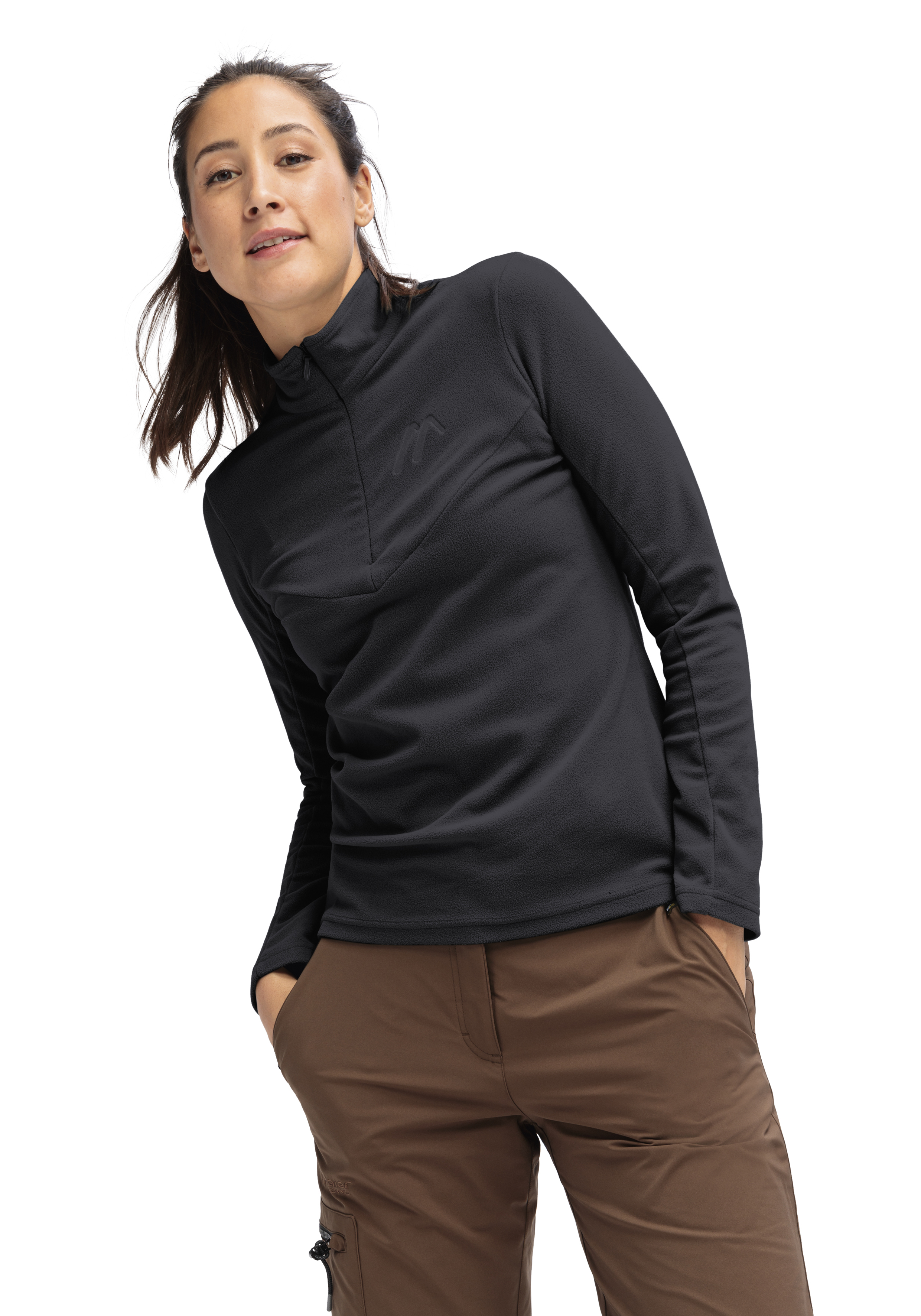 Denise HZ W Langarm, Ärmel, Vlies, Person, Frau, Langarm, Ärmel, Vlies, Person, Frau, Langarm, Ärmel, Vlies, Person, Frau, Laufshirt, Langarm, Reißverschluss-Kragen, schwarz, Funktionstextil