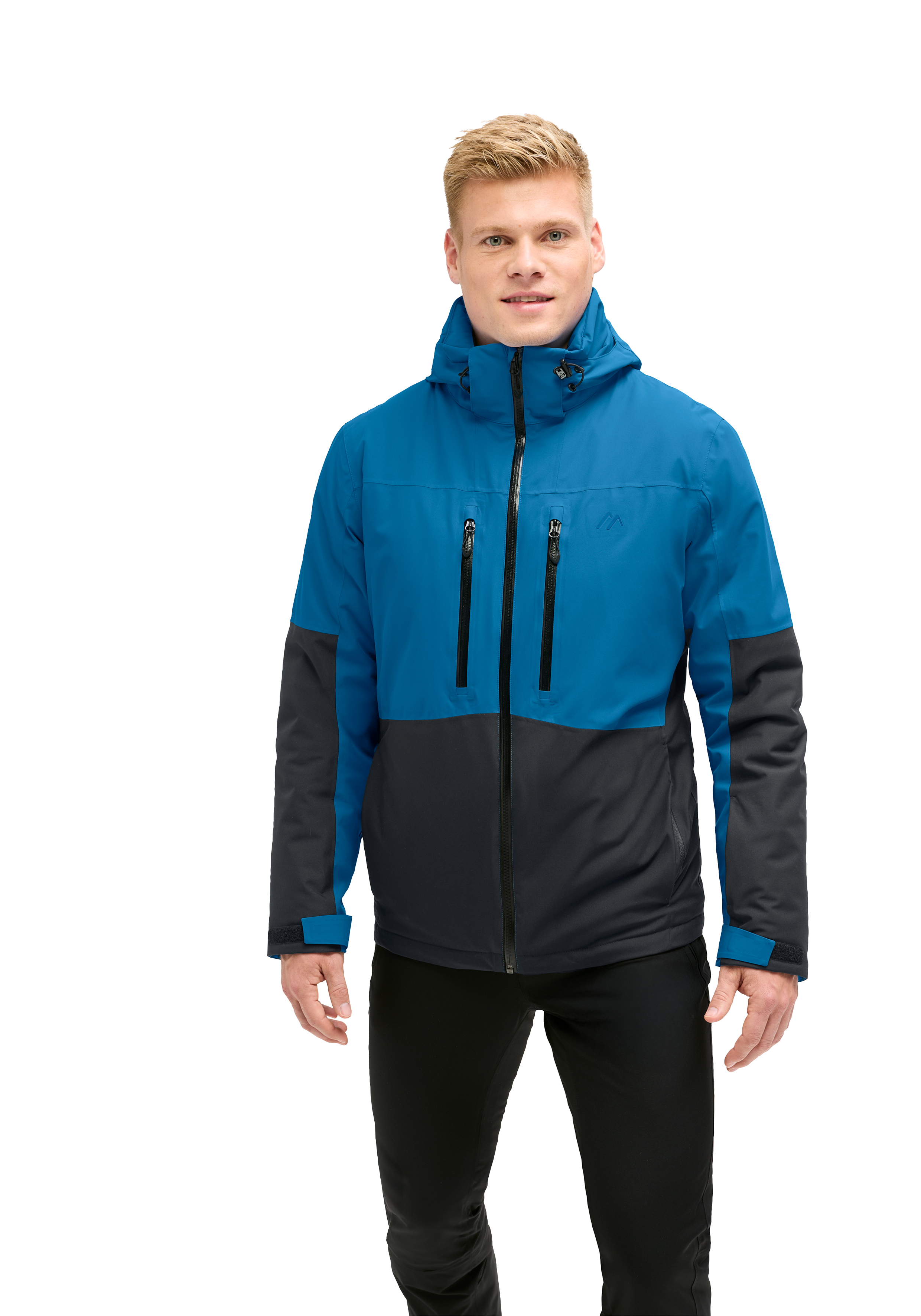 jacke, softshell, blau, kapuze, reißverschluss