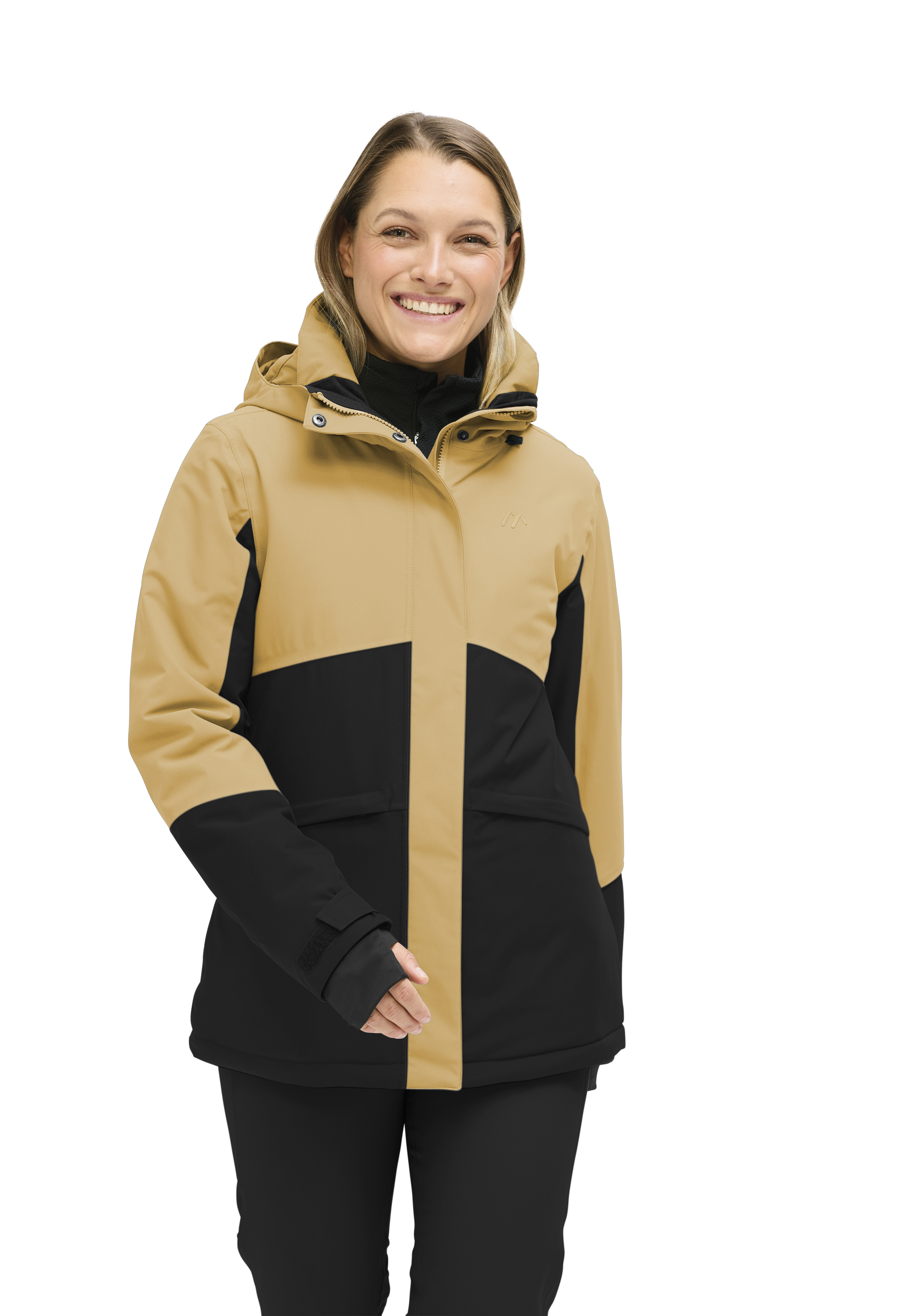 Jacke, Damenjacke, Zweifarbig, Kapuze, Schwarz-Beige
