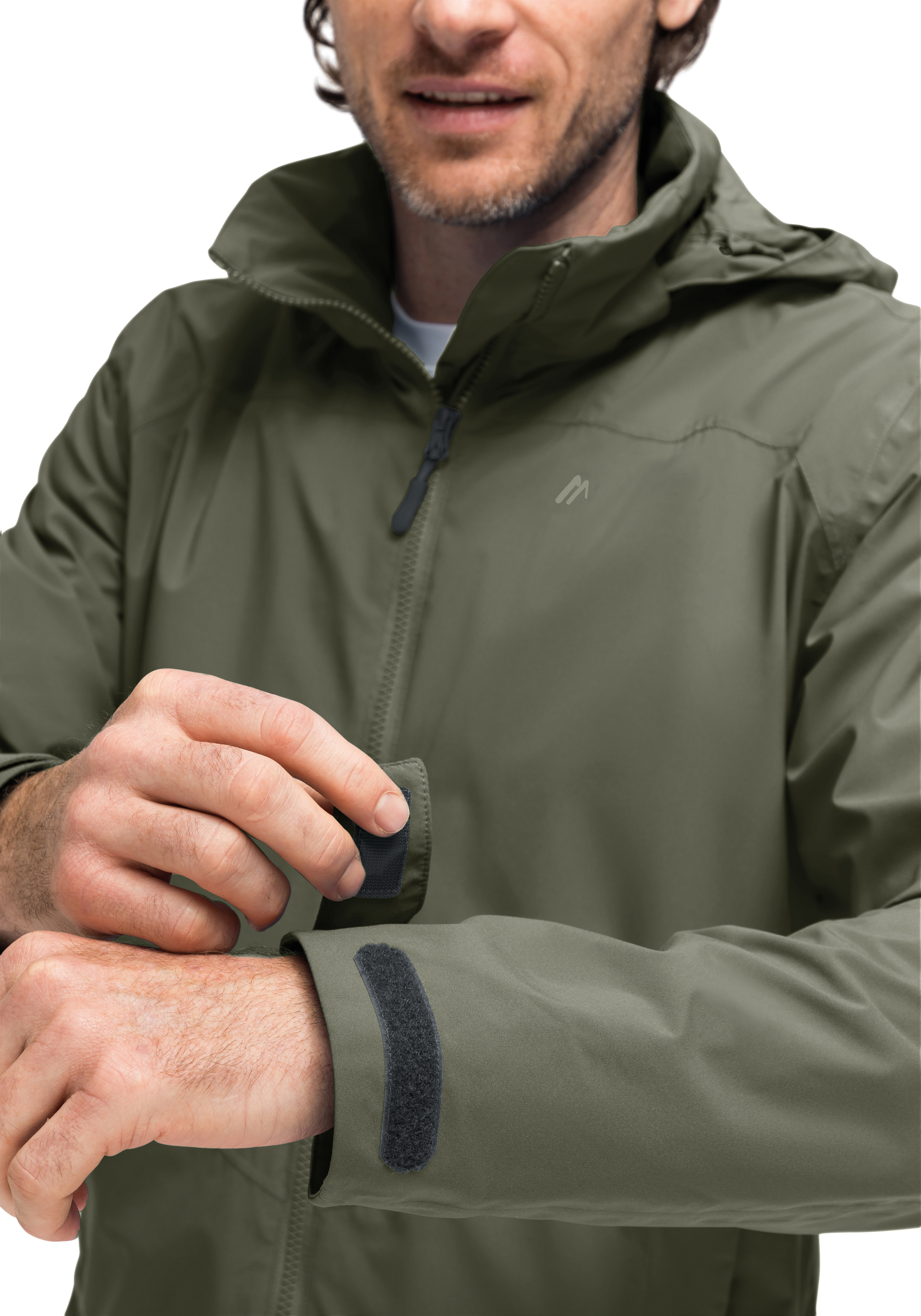 Regenjacke, Hardshell, Olive, Reißverschluss, Klettverschluss