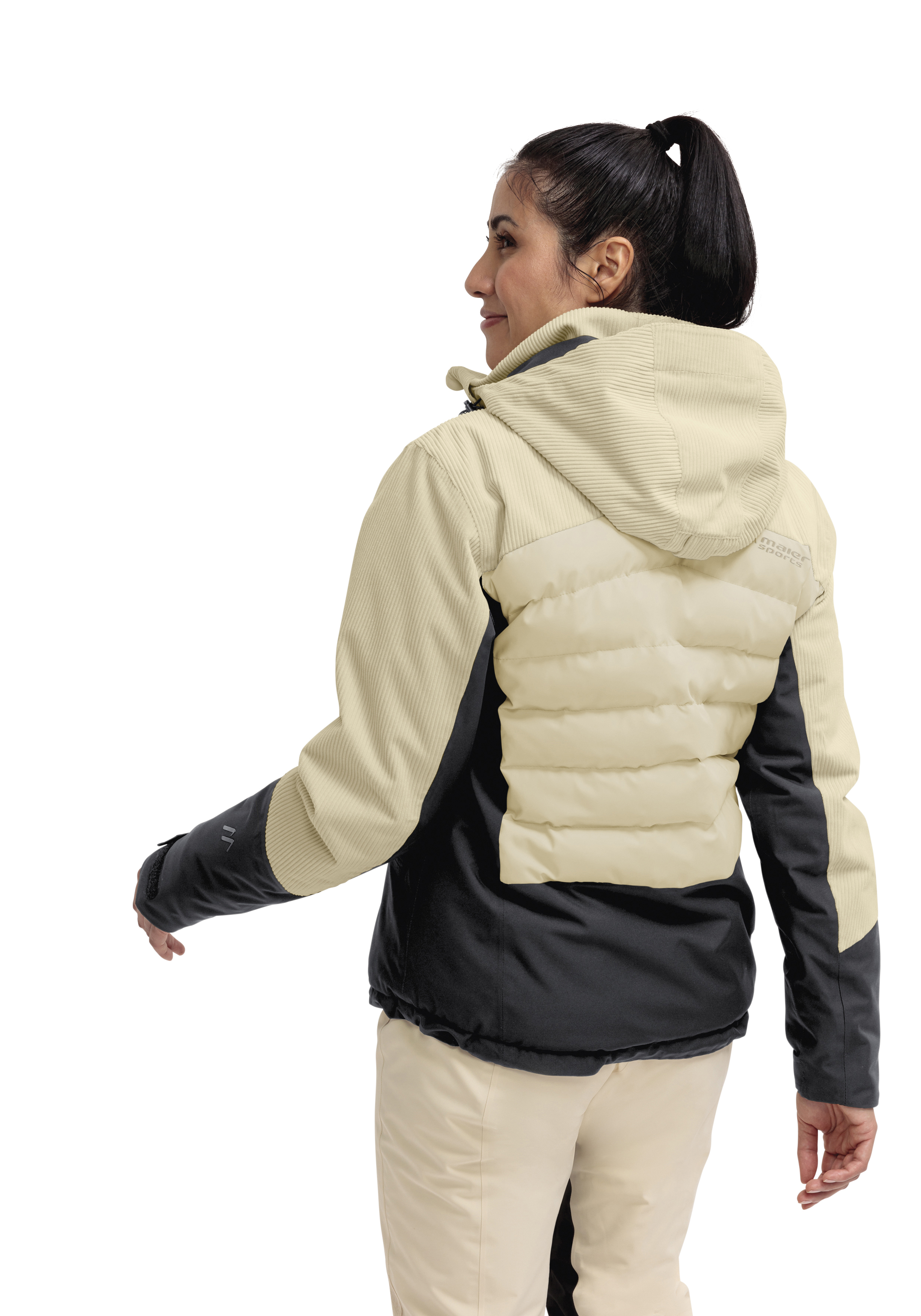 Whiteglam W Mantel, Jacke, Langarm, Person, Kapuze, Mantel, Jacke, Langarm, Person, Frau, Daunenjacke, Pufferjacke, Hoodie, Zweifarbig, Beige-Schwarz