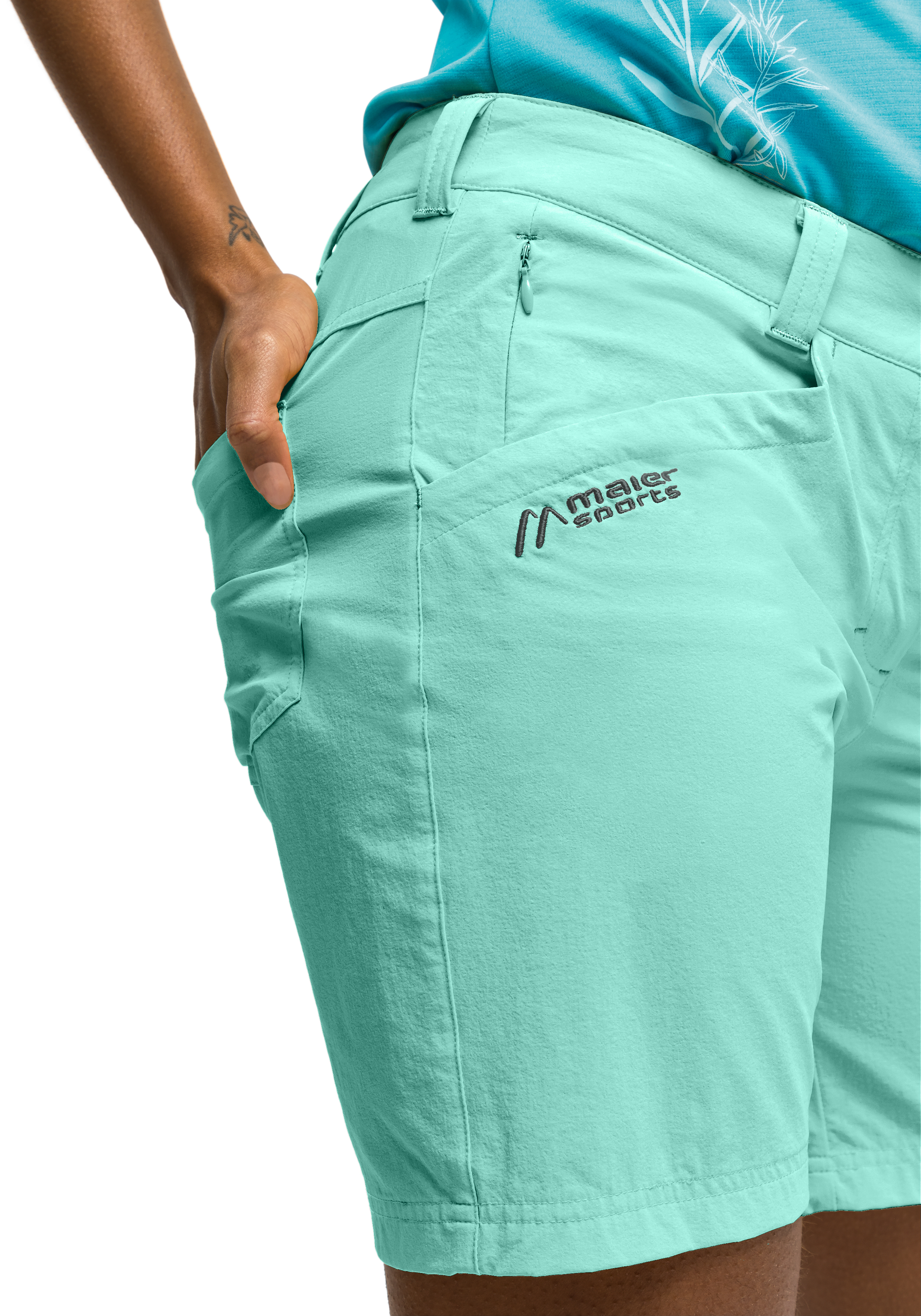 Kurzshorts, Trekking-Shorts, Mintgrün, Reißverschluss-Tasche, Material: Baumwolle/Elastan?