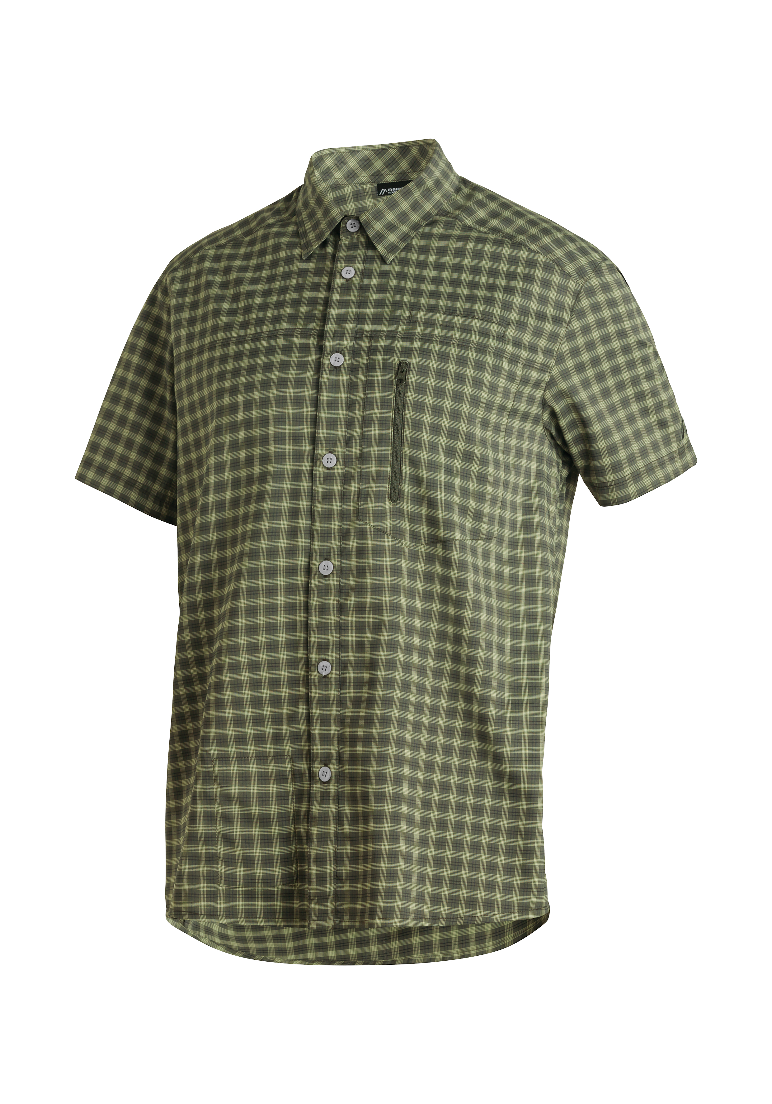 Hemd, Kurzarm, Karomuster, Olivgrün, Brusttasche