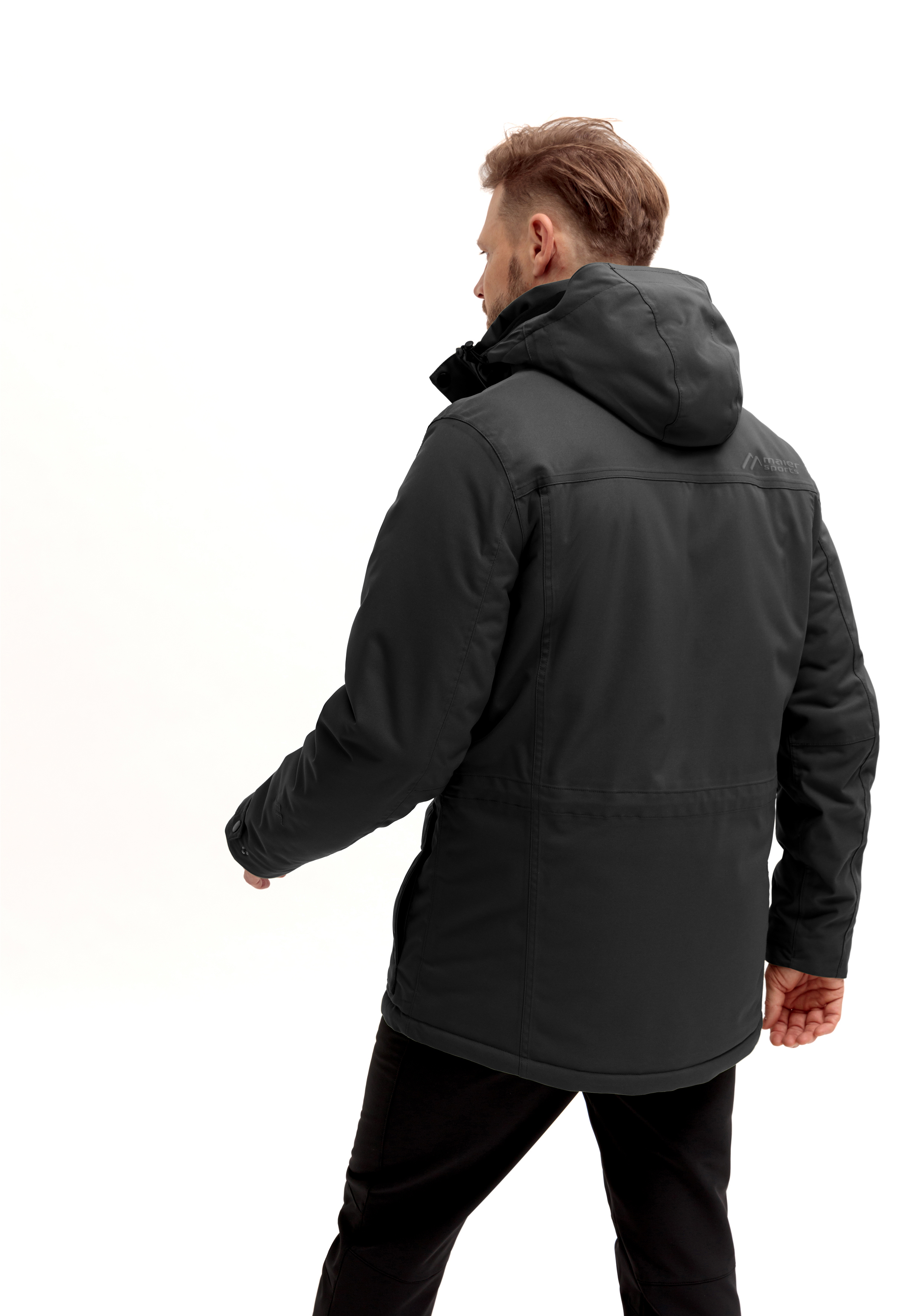 Knuth Mantel, Jacke, Erwachsener, Mann, Person, Outdoorjacke, Hooded jacket, Dunkelgrau, Lange Passform, Rückansicht