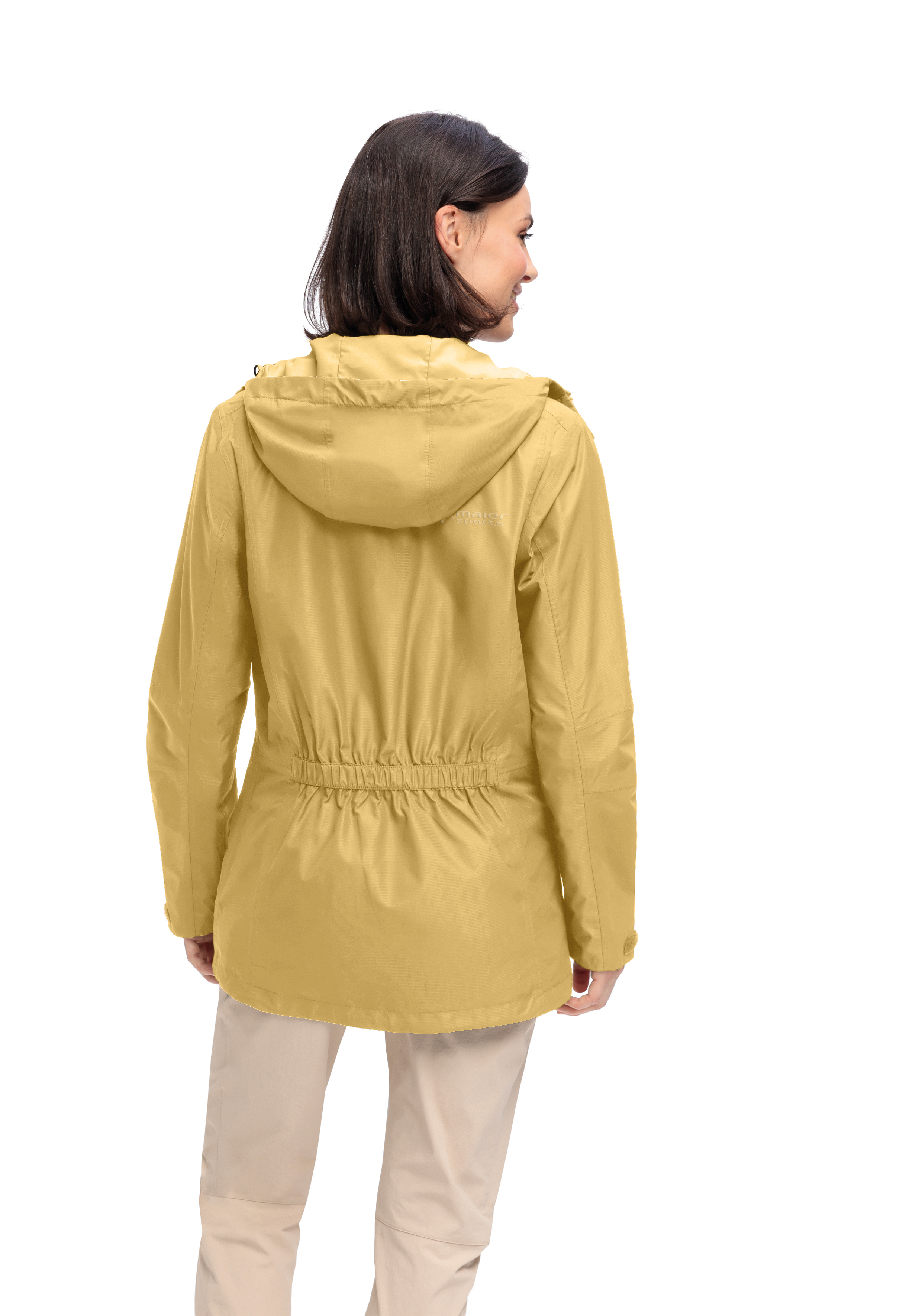 Regenjacke, Hardshell, Kapuze, Gürtelzug, Beige