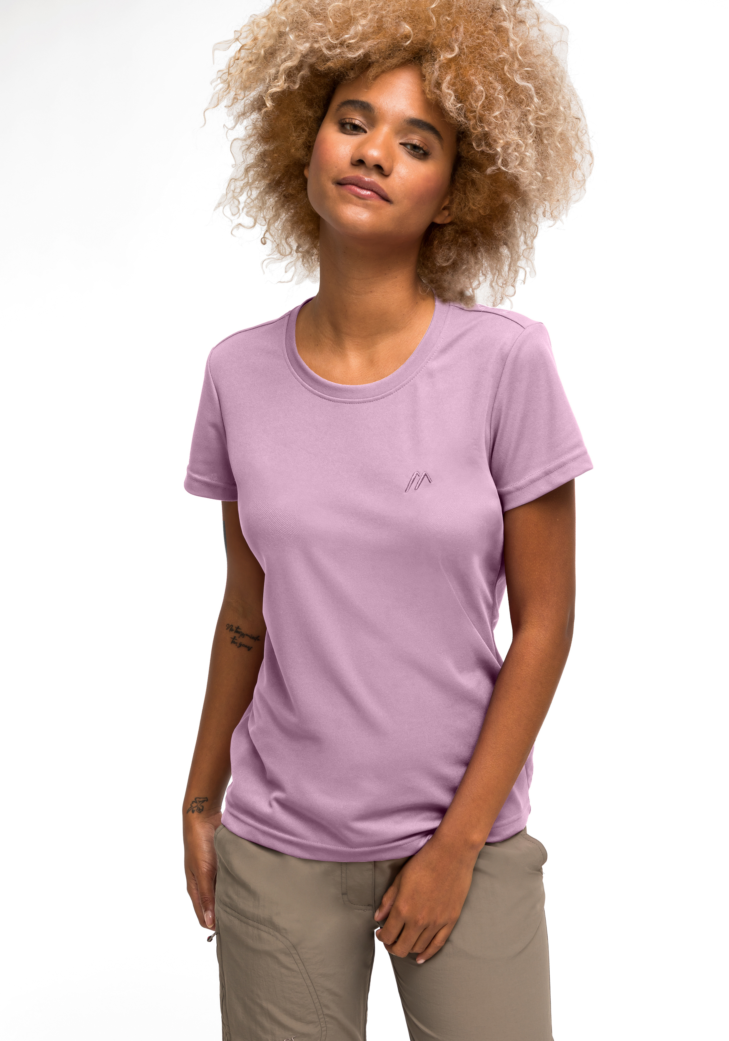 t-shirt, kurzarm, lavendel, uni-farbe, Rundhals, t-shirt, lavender, kurzarm, rundhals, kleines-logo