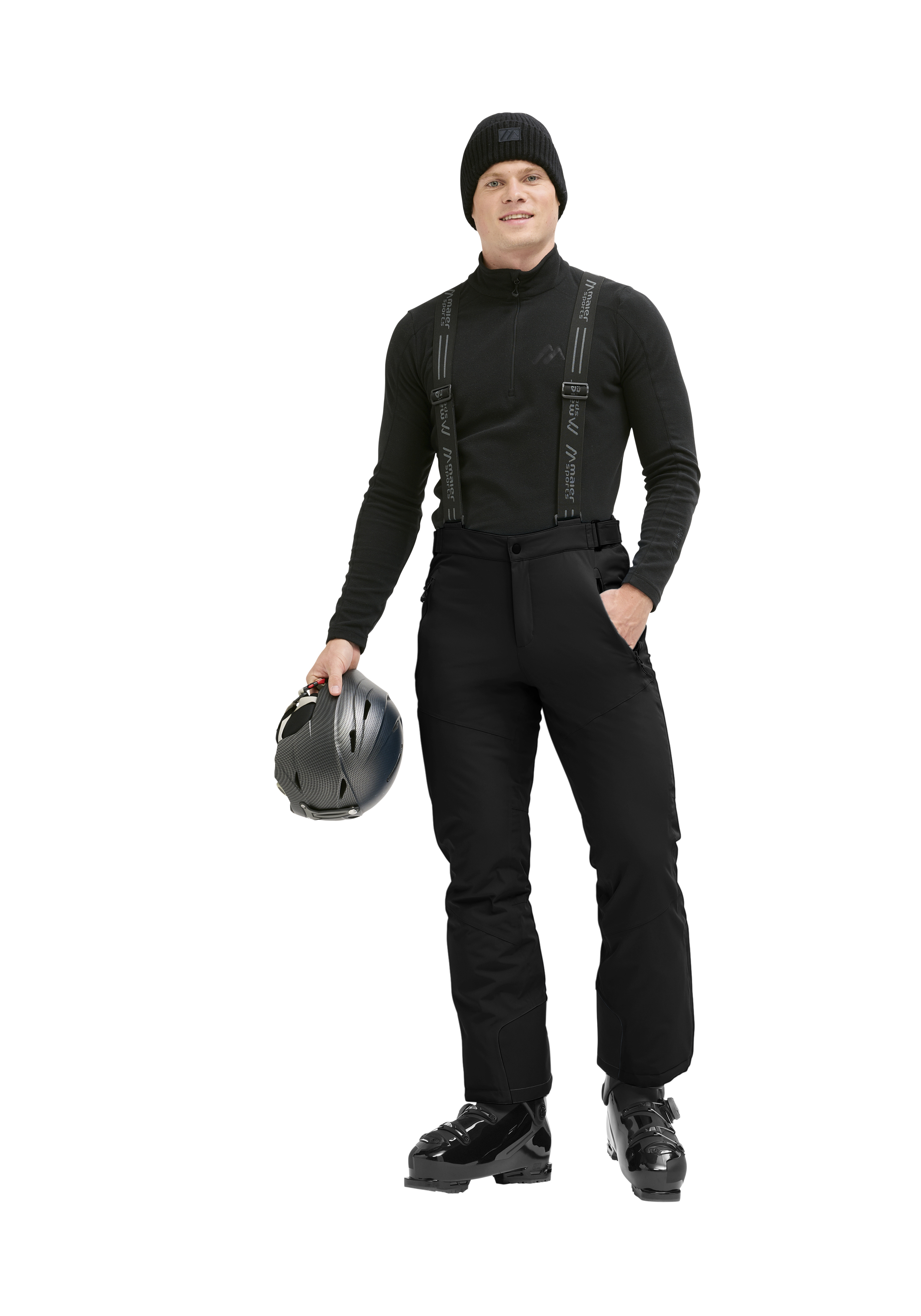 Skihose, Suspenders, Schwarz, Skibekleidung, Helm