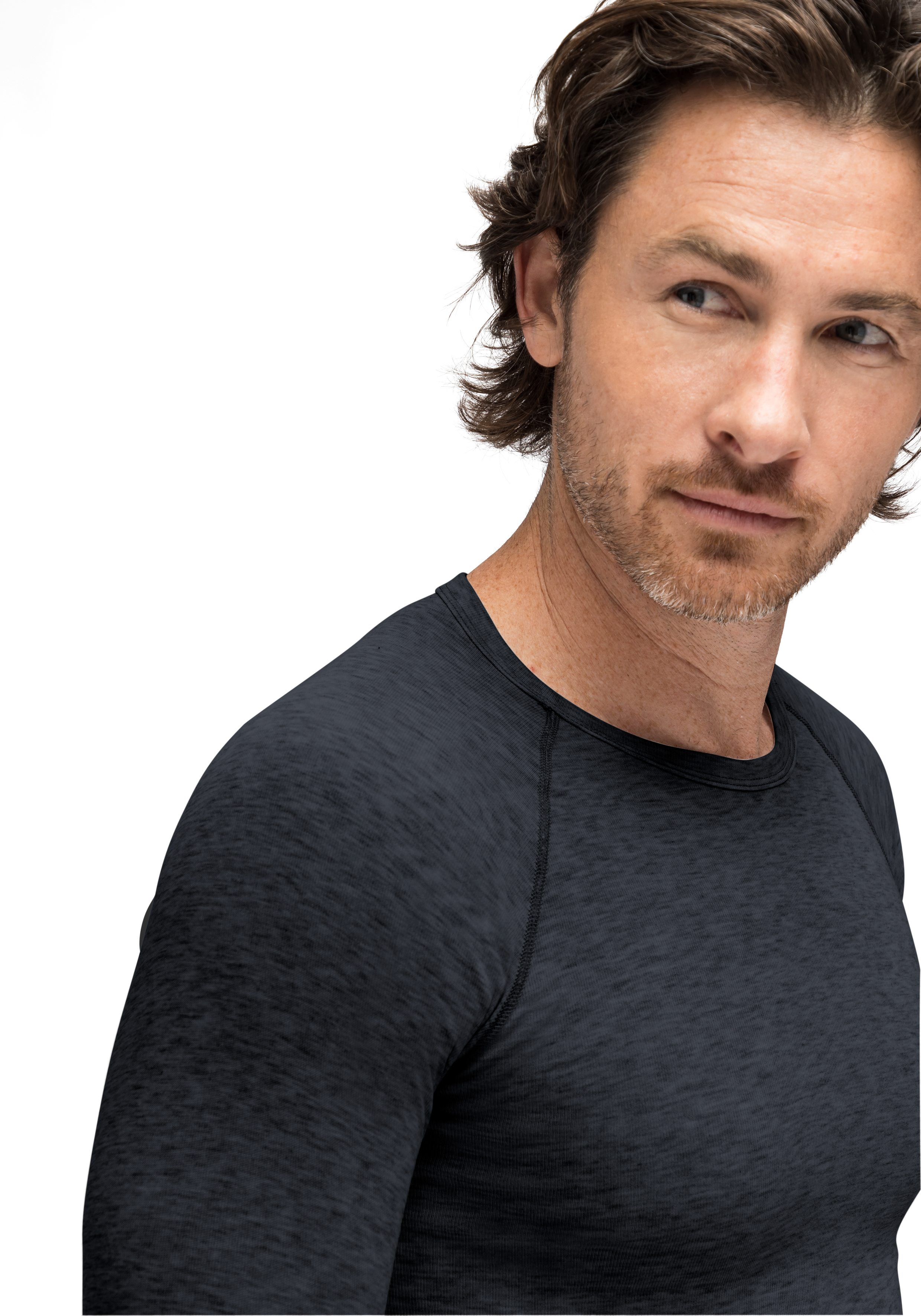 Adrian Gesicht, Kopf, Portrait, Langarm, Hals, Gesicht, Kopf, Portrait, Langarm, Hals, Pullover, Langarmshirt, Dunkelgrau, Mann, Kragenlos
