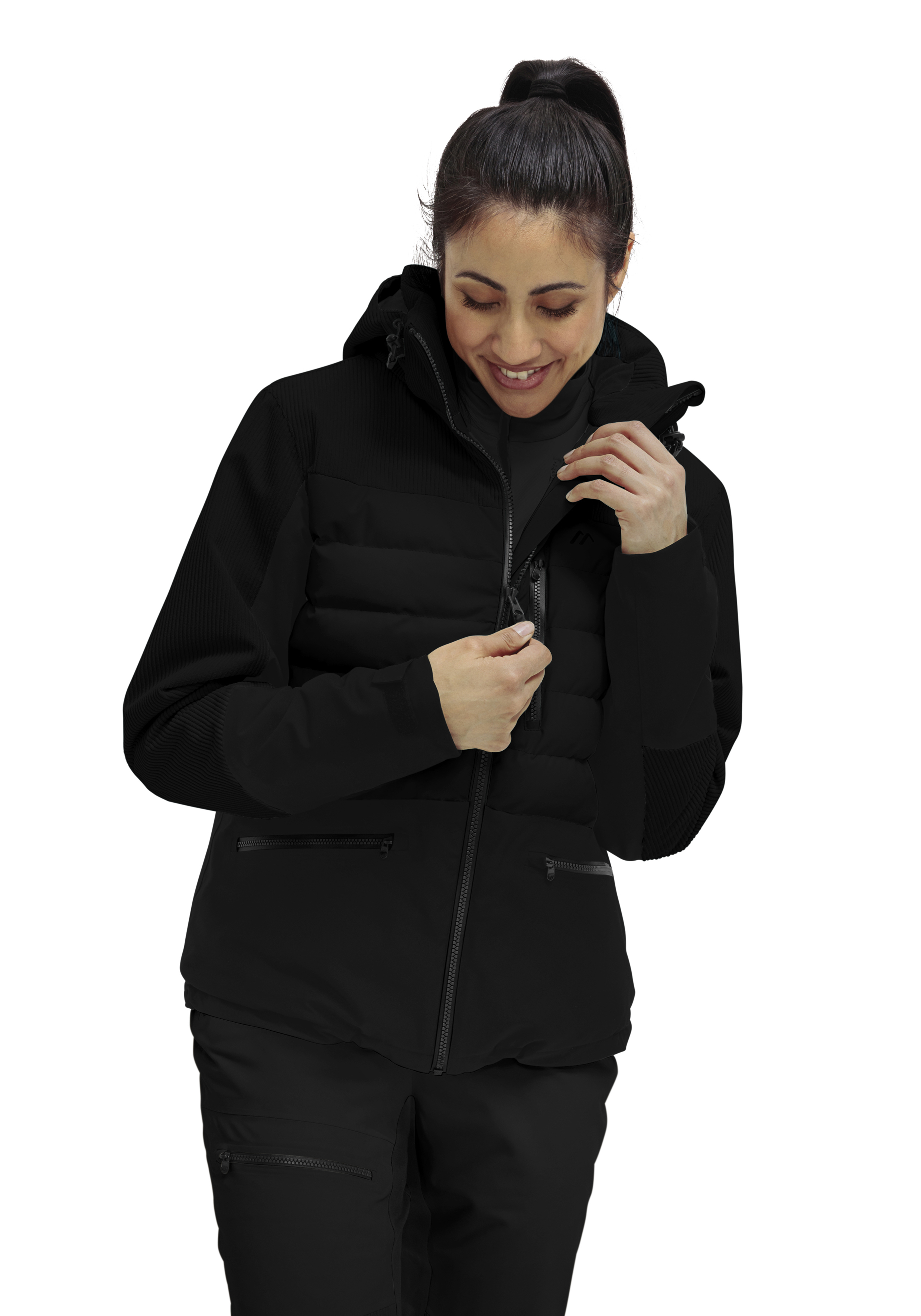jacke, puffer, schwarz, hoodie, taschen
