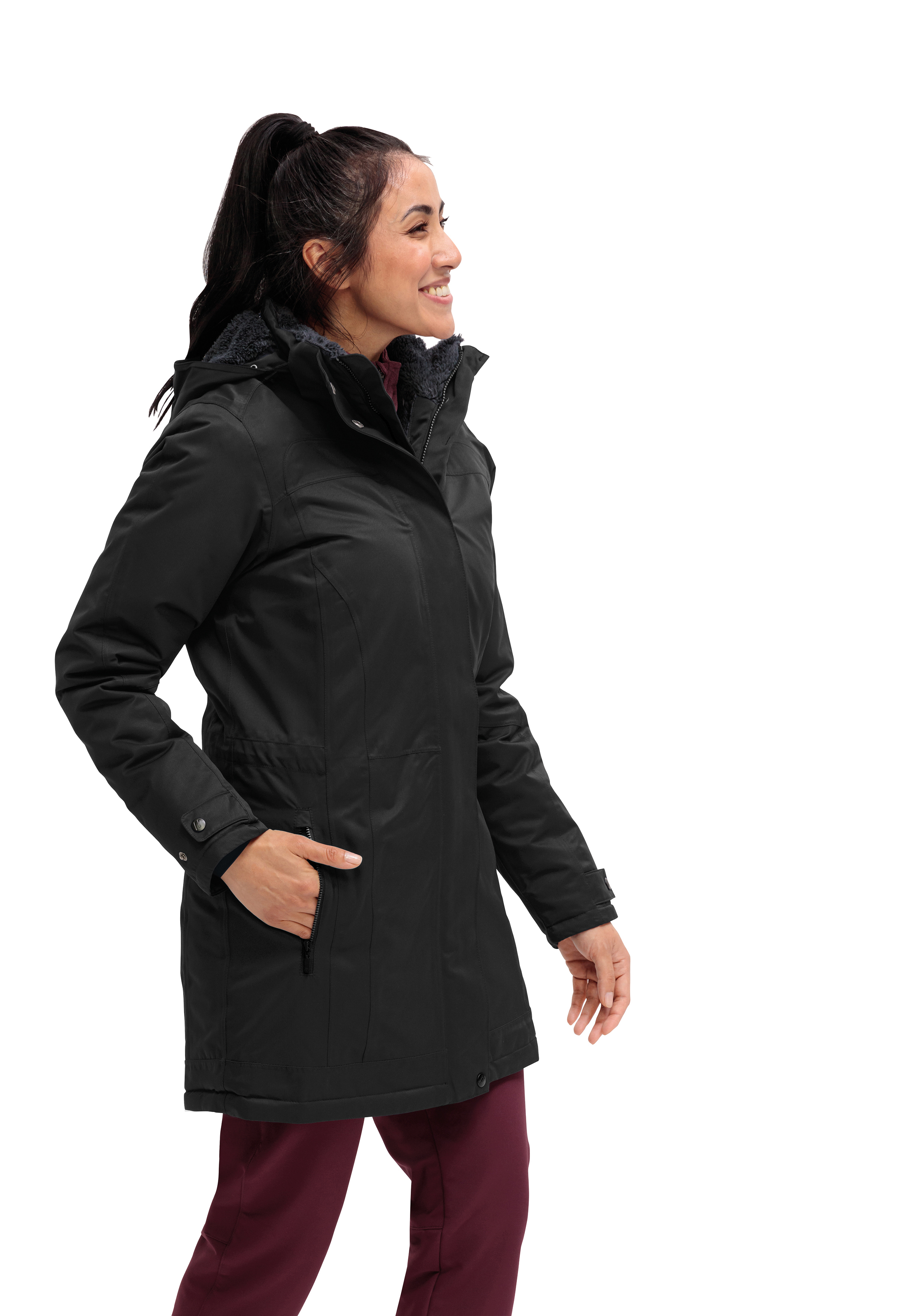 LISA 2.1 Mantel, Jacke, Person, Langarm, Mantel, Jacke, Erwachsener, Person, Frau, jacke, mantel, windjacke, reissverschluss, taschen, Regenjacke, Mantel, Schwarz, Kapuze, Taschen