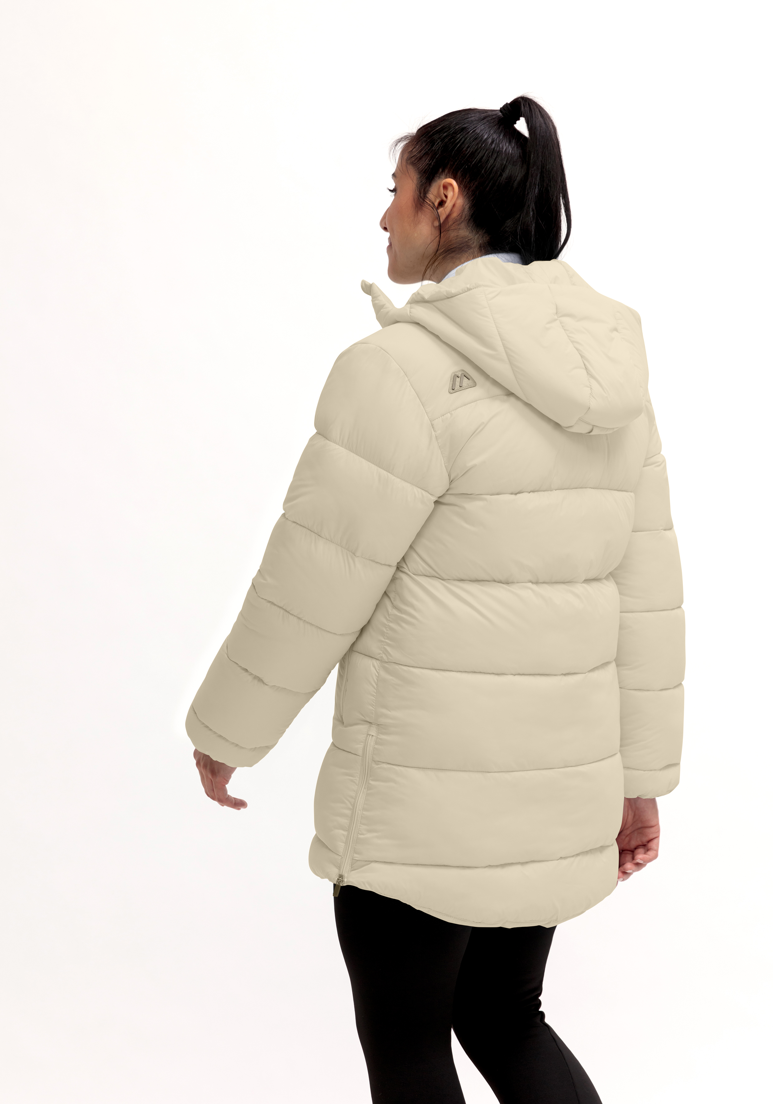 Heatcore Coat W Mantel, Jacke, Erwachsener, Person, Frau, Mantel, Jacke, Erwachsener, Person, Frau, Winterjacke, Daunenjacke, Kapuze, Beige, Gummizugseite