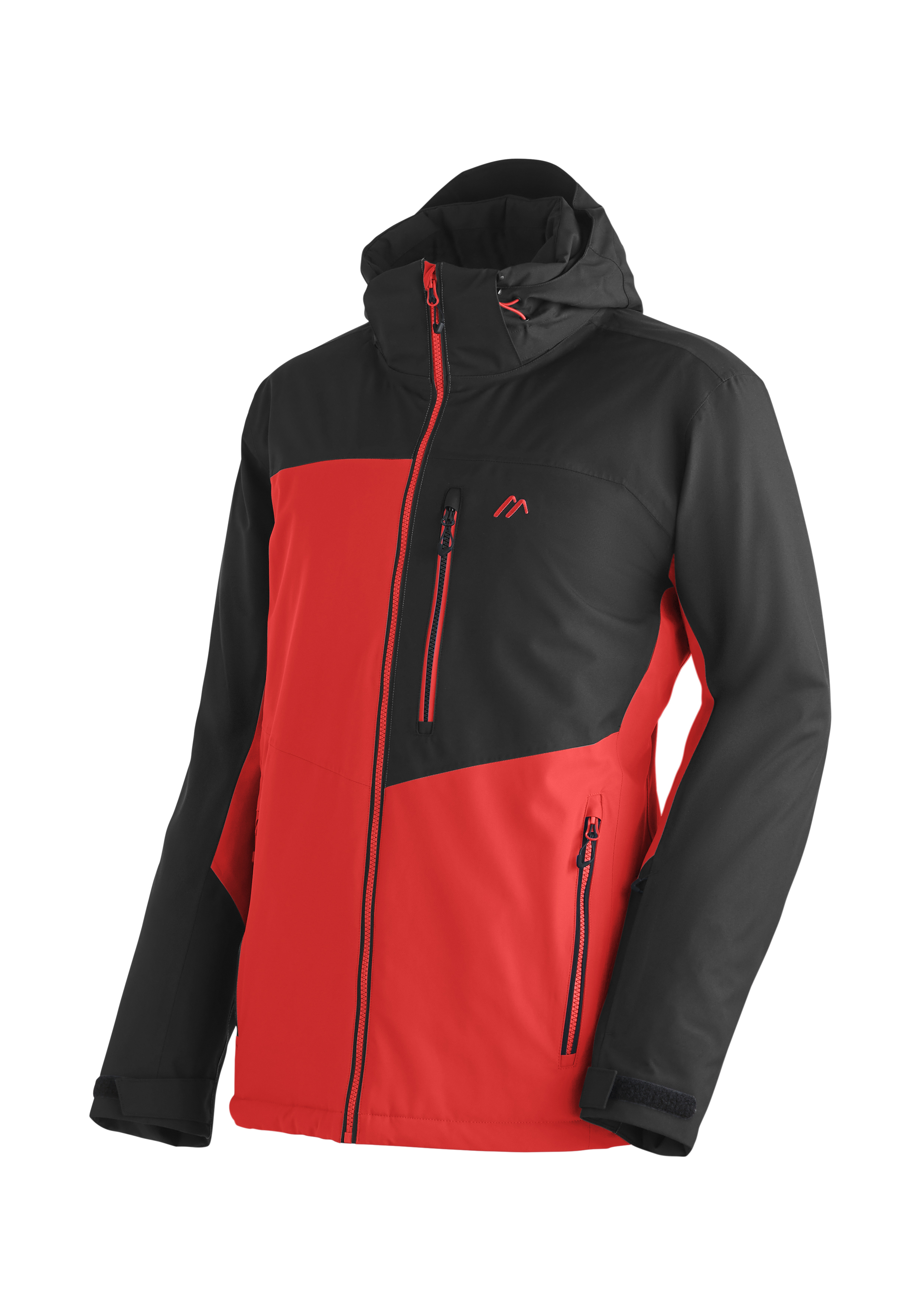 HELGE jacke, softshell, rot, schwarz, kapuze