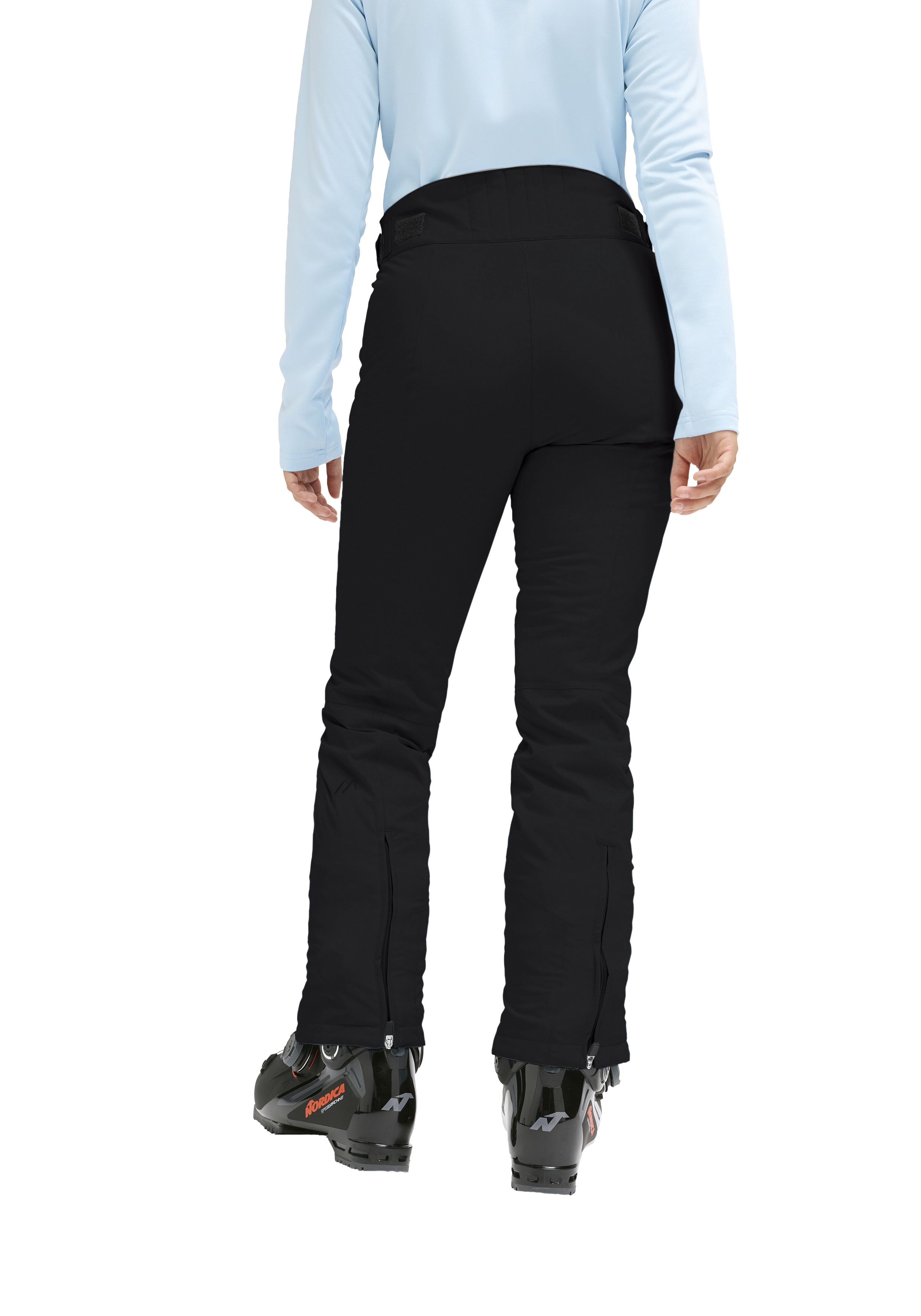 ski pants, schwarz, softshell, Reißverschlusssaum, Rückansicht