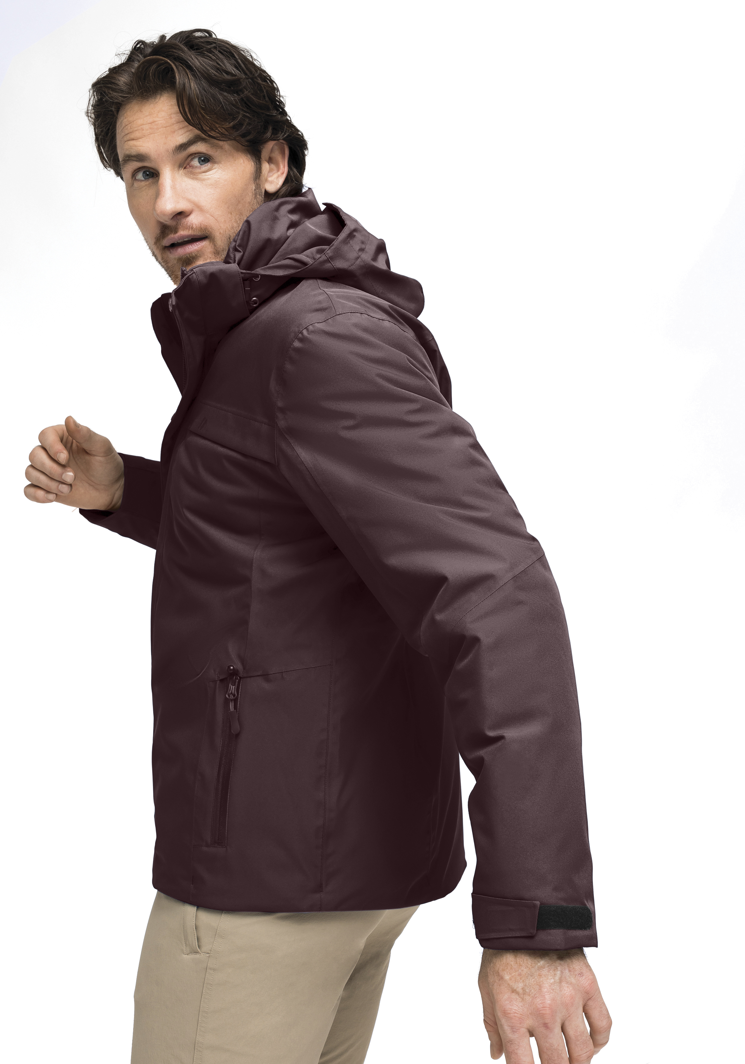 Dunkelrot, Herrenjacke, Hardshell, Reißverschluss-Taschen, Kapuze