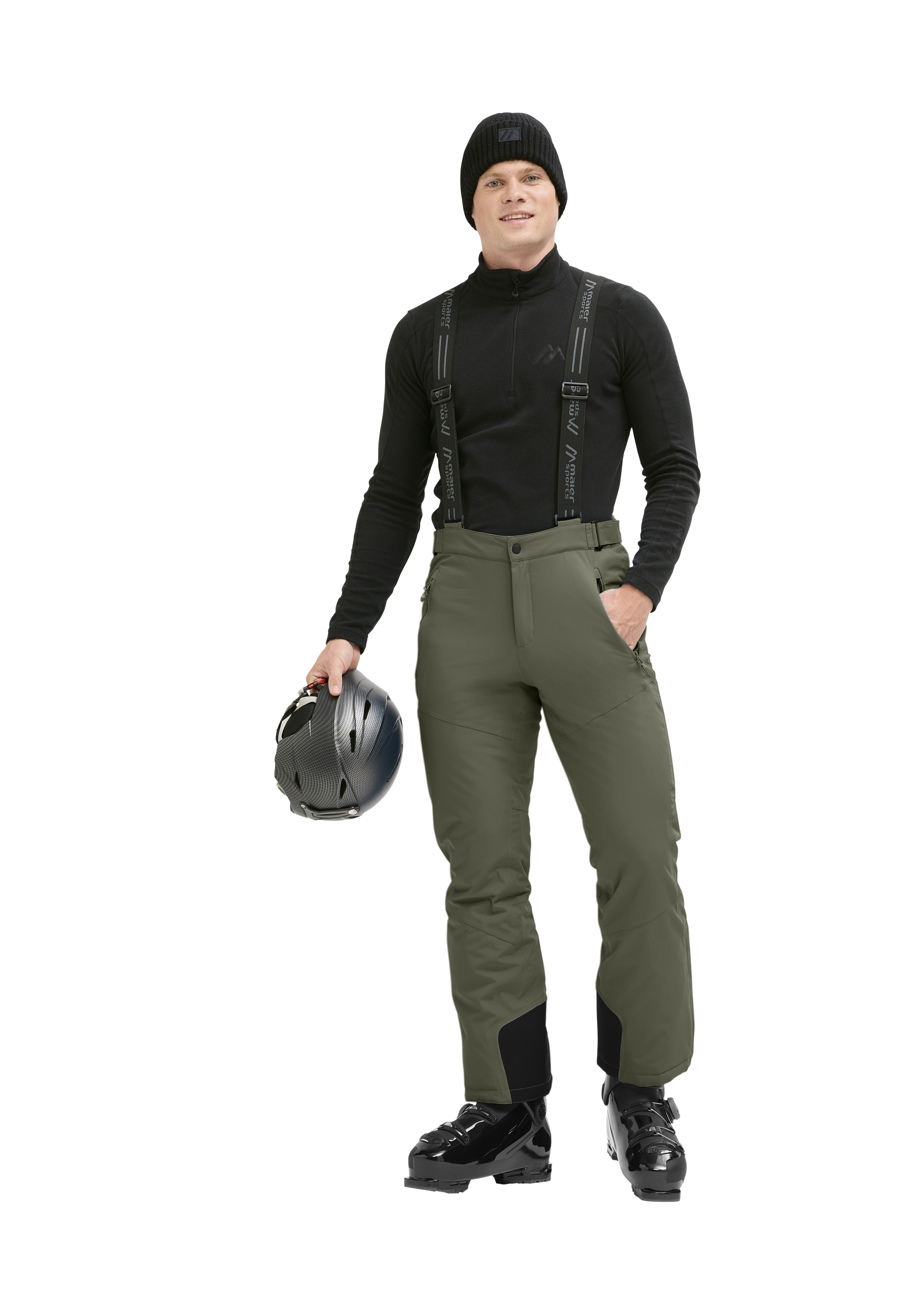 Hardshell-Hose, Hosenträger, Mütze, Helm, Snowpants