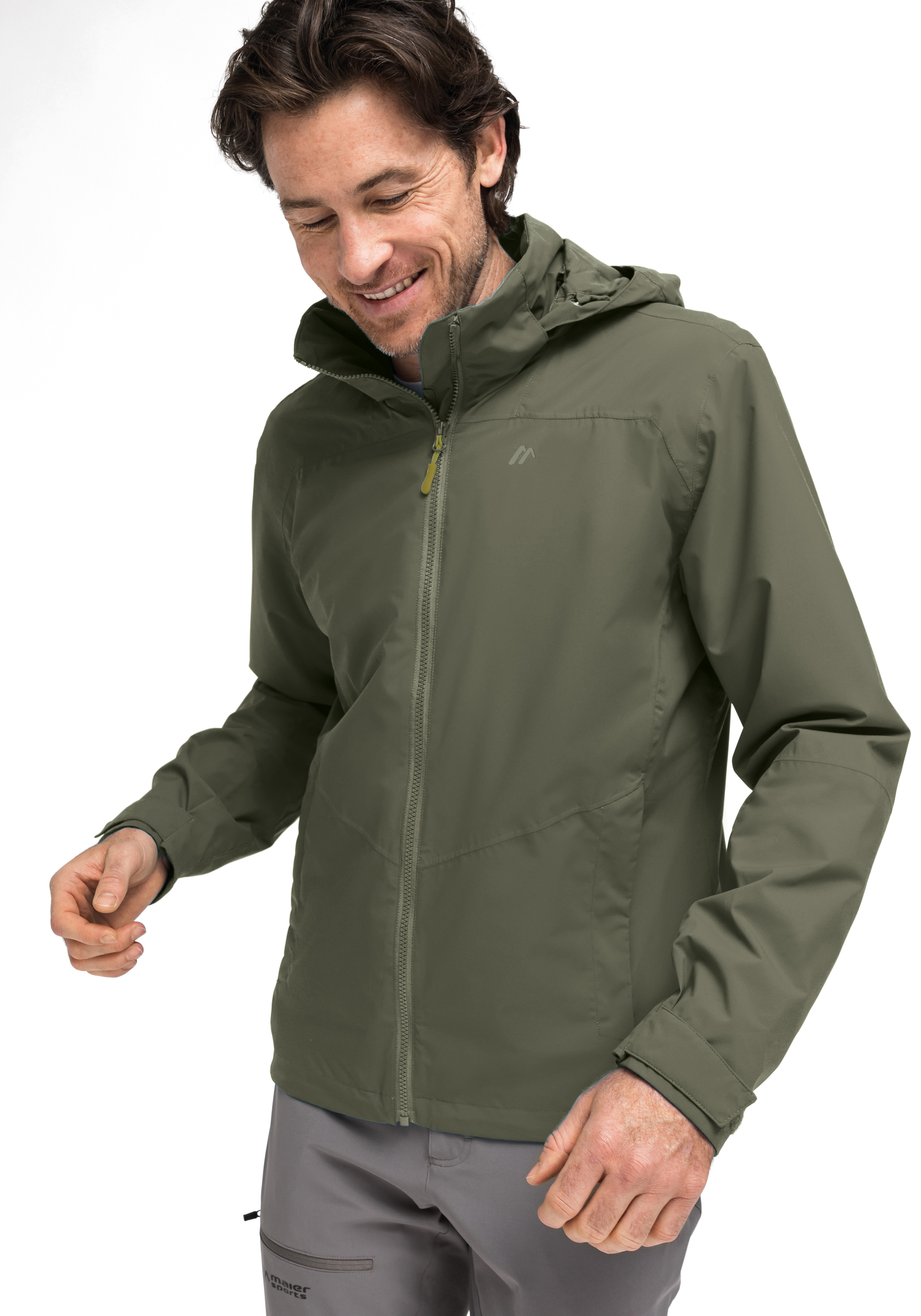 Regenjacke, Hardshell, Olive, Kapuze, Reißverschluss