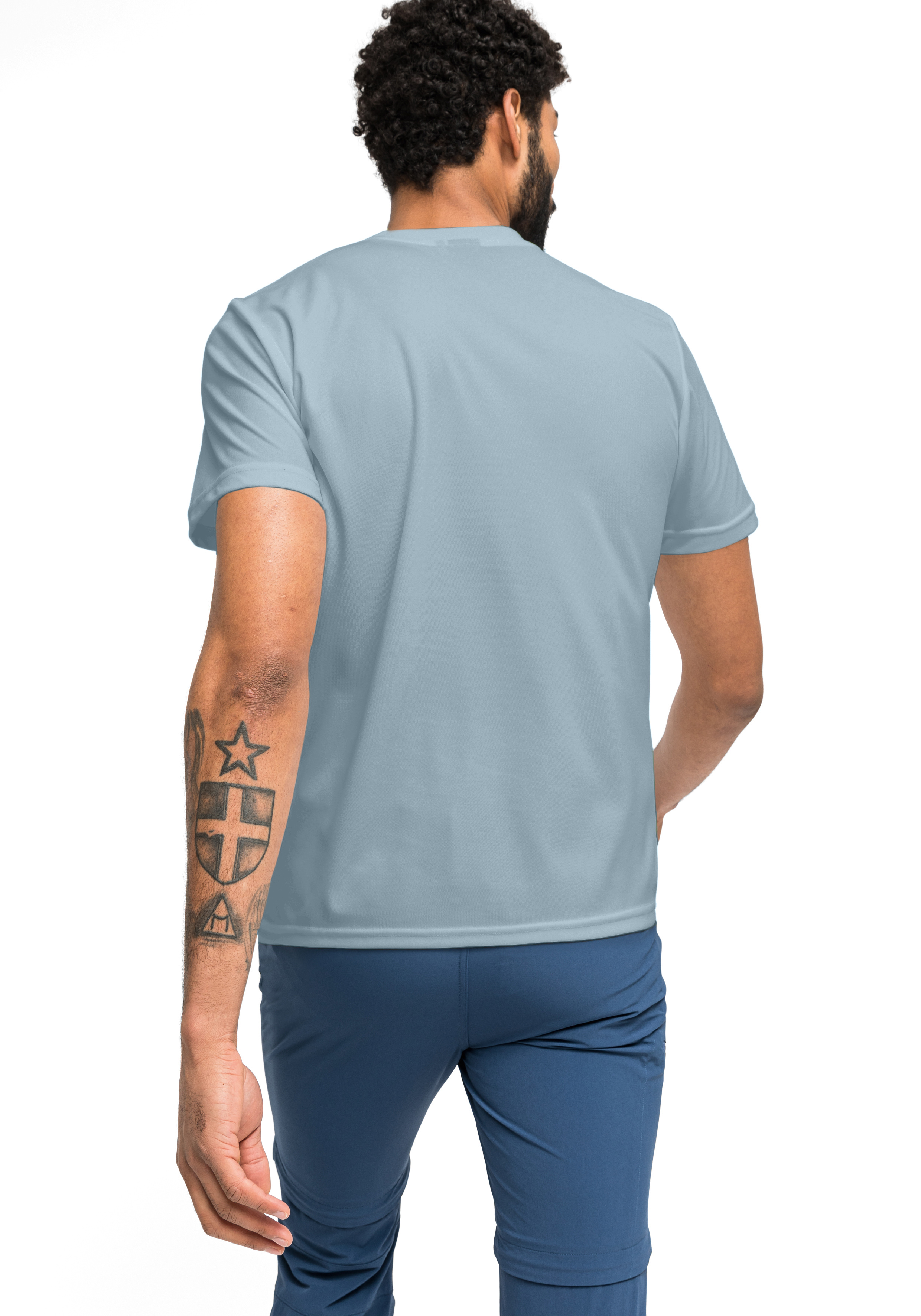 T-Shirt, Short Sleeve, Plain, Light blue, Back view, T-Shirt, Kurzesleeve, Hellblau, Rundhals, Unifarben
