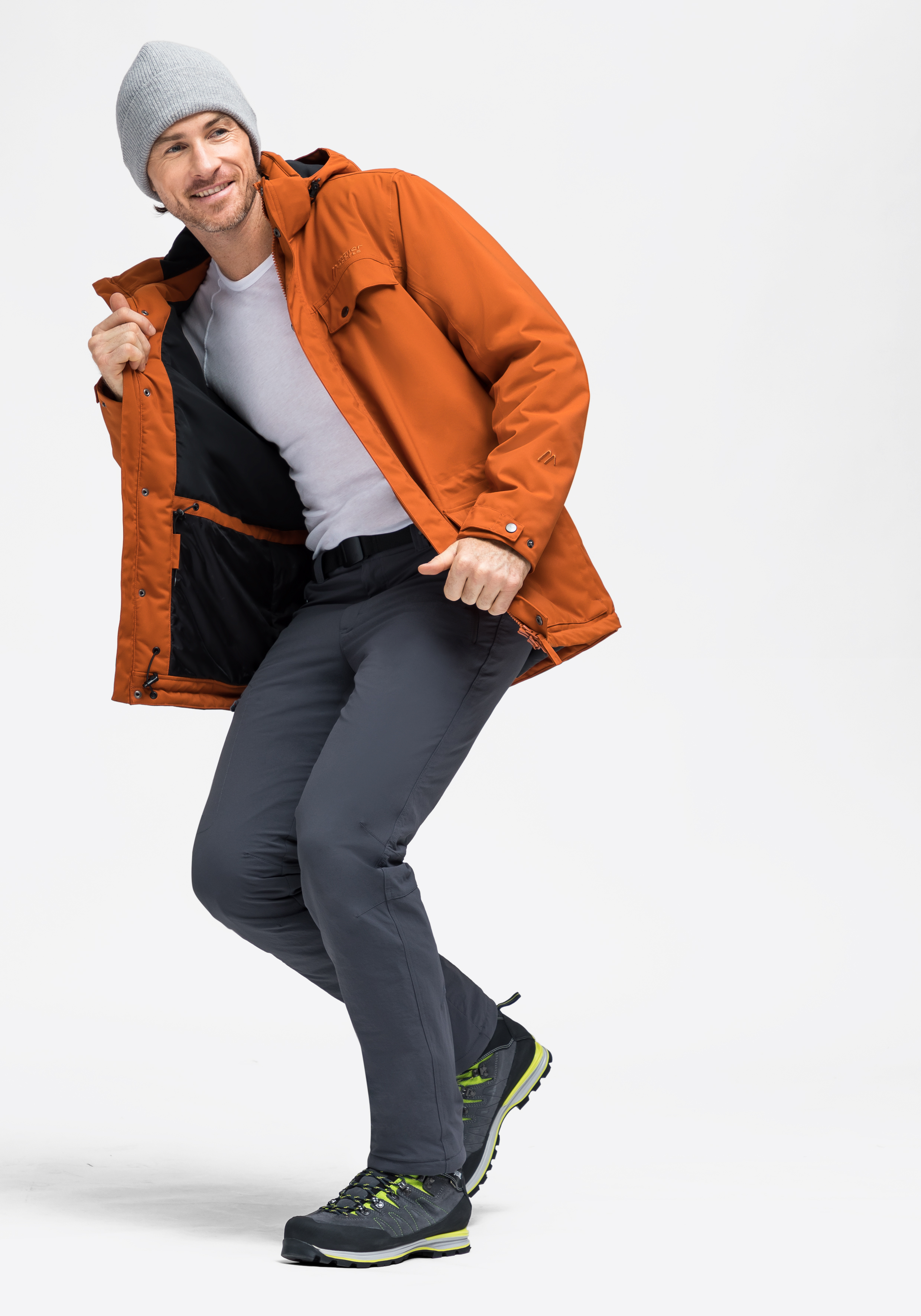 Oberjoch Therm Mantel, Jacke, Langarm, Kappe, Schuh, Herrenjacke, Outdoorjacke, Orangene Jacke, Bequeme Hose, Gummierte Schuhe